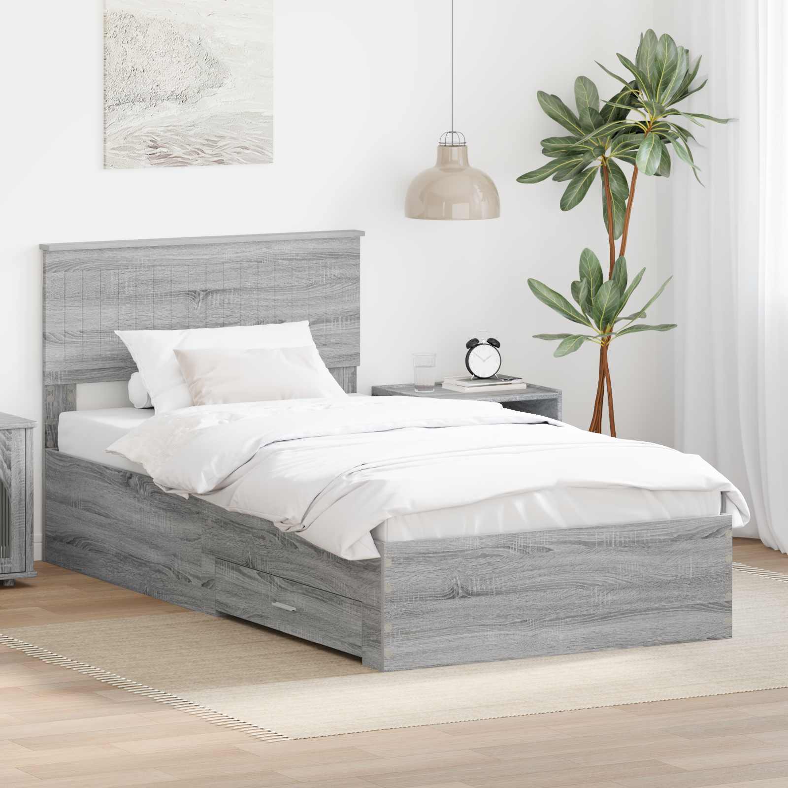 Bedframe met hoofdeinde Grijs Sonoma 100 x 200 cm Bewerkt hout is nu te koop bij PeponiXL, paradijselijk wonen!