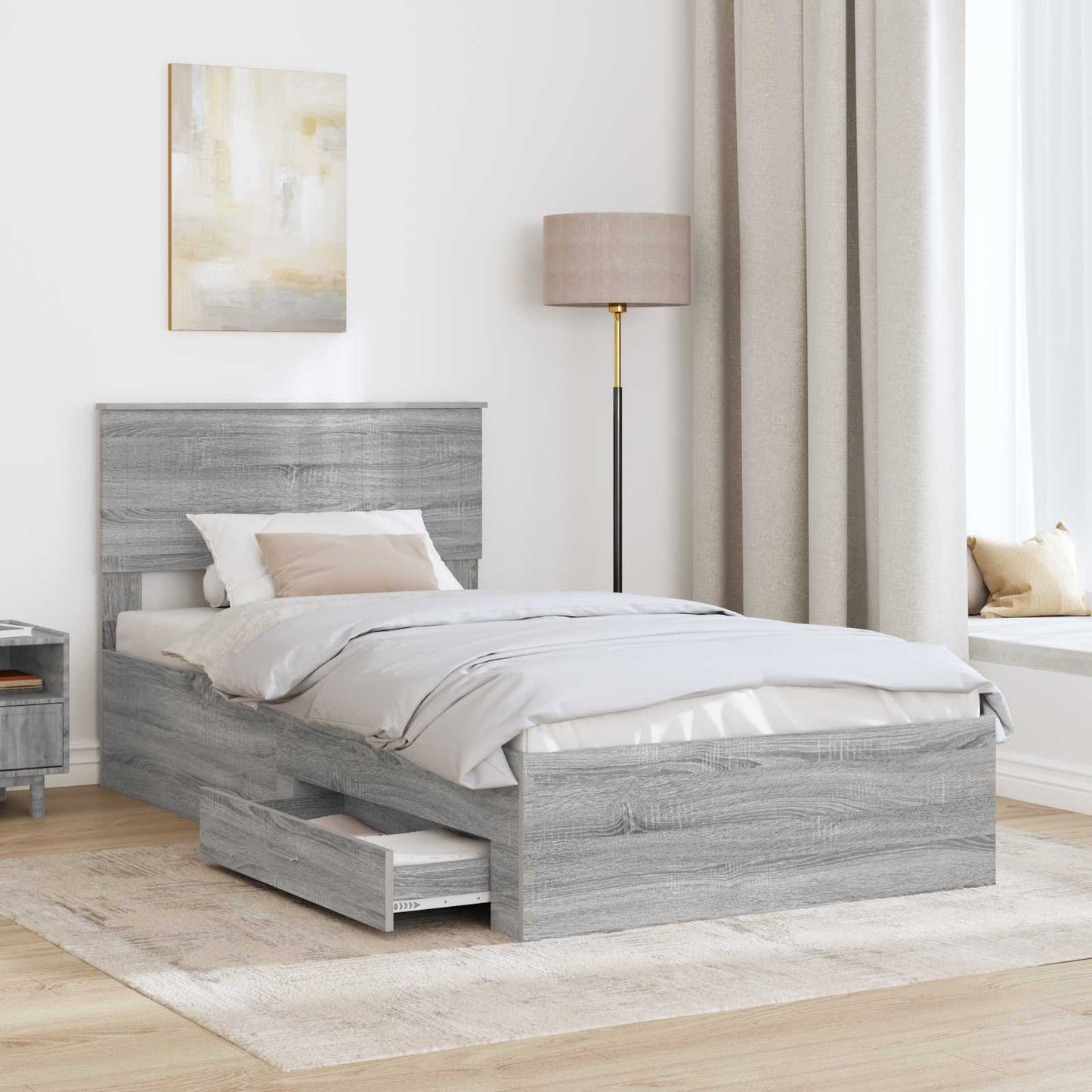 Bedframe met hoofdeinde Grijs Sonoma 100 x 200 cm Bewerkt hout is nu te koop bij PeponiXL, paradijselijk wonen!