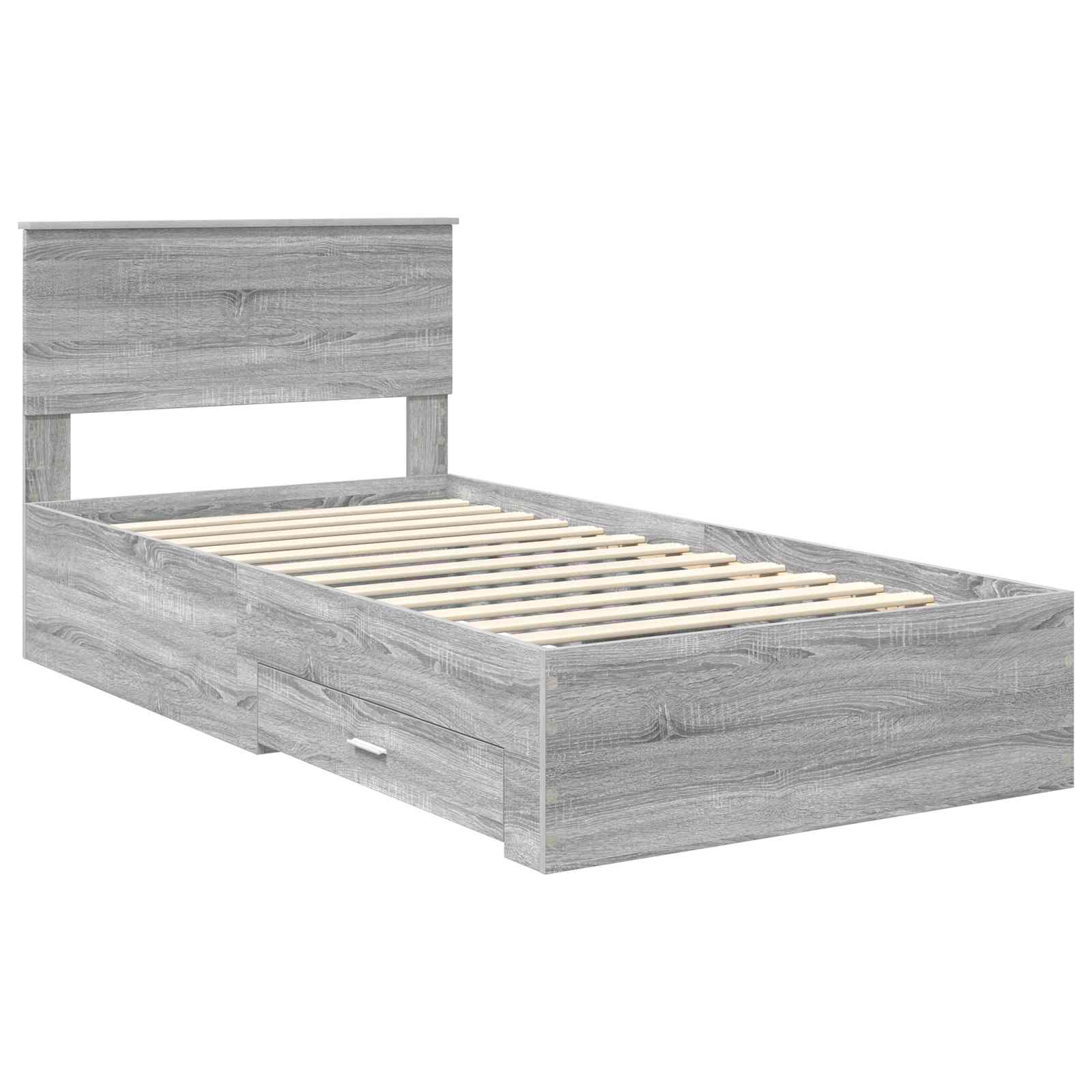 Bedframe met hoofdeinde Grijs Sonoma 100 x 200 cm Bewerkt hout is nu te koop bij PeponiXL, paradijselijk wonen!