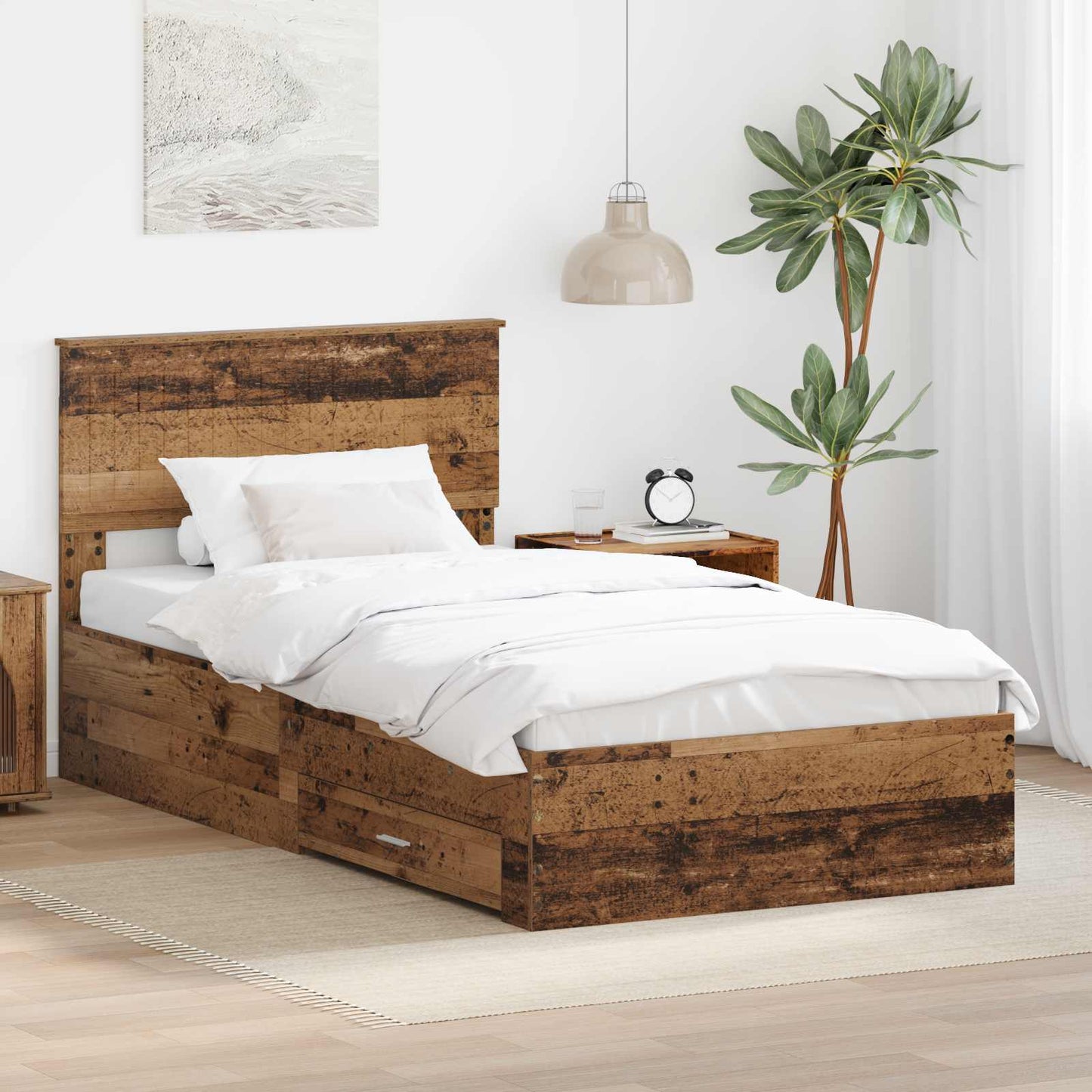 Bedframe met hoofdeinde Oudhout 100 x 200 cm Bewerkt hout is nu te koop bij PeponiXL, paradijselijk wonen!