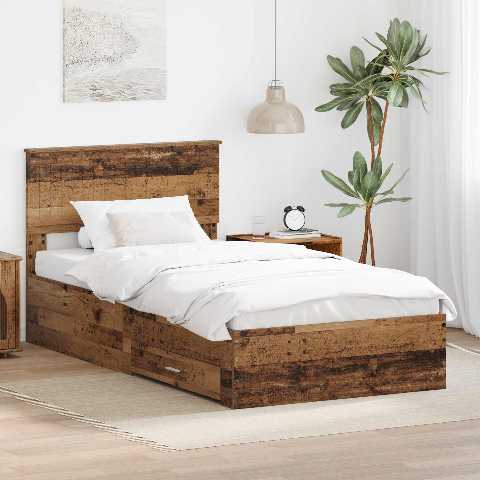 Bedframe met hoofdeinde Oudhout 100 x 200 cm Bewerkt hout is nu te koop bij PeponiXL, paradijselijk wonen!
