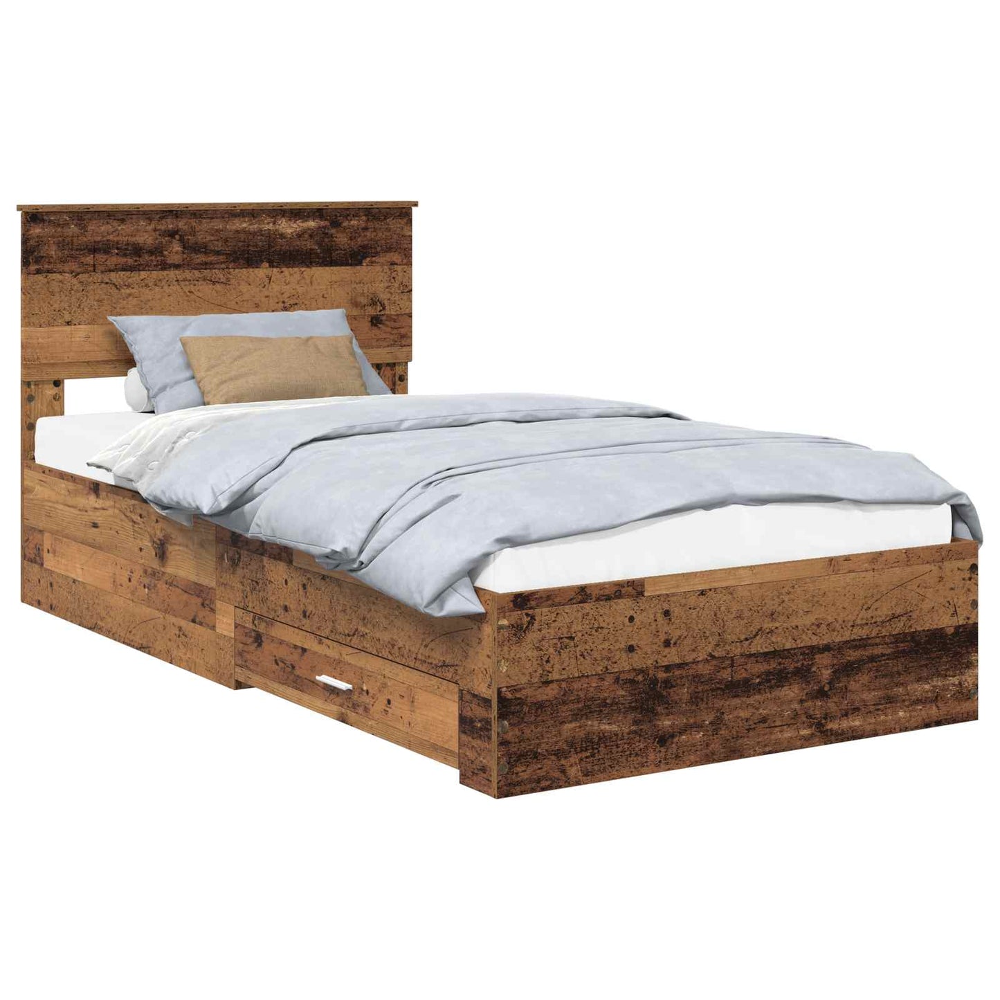 Bedframe met hoofdeinde Oudhout 100 x 200 cm Bewerkt hout is nu te koop bij PeponiXL, paradijselijk wonen!