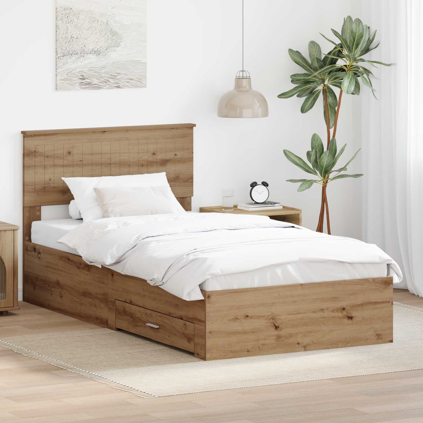Bedframe met hoofdeinde Artisan Eiken 100 x 200 cm Bewerkt hout is nu te koop bij PeponiXL, paradijselijk wonen!