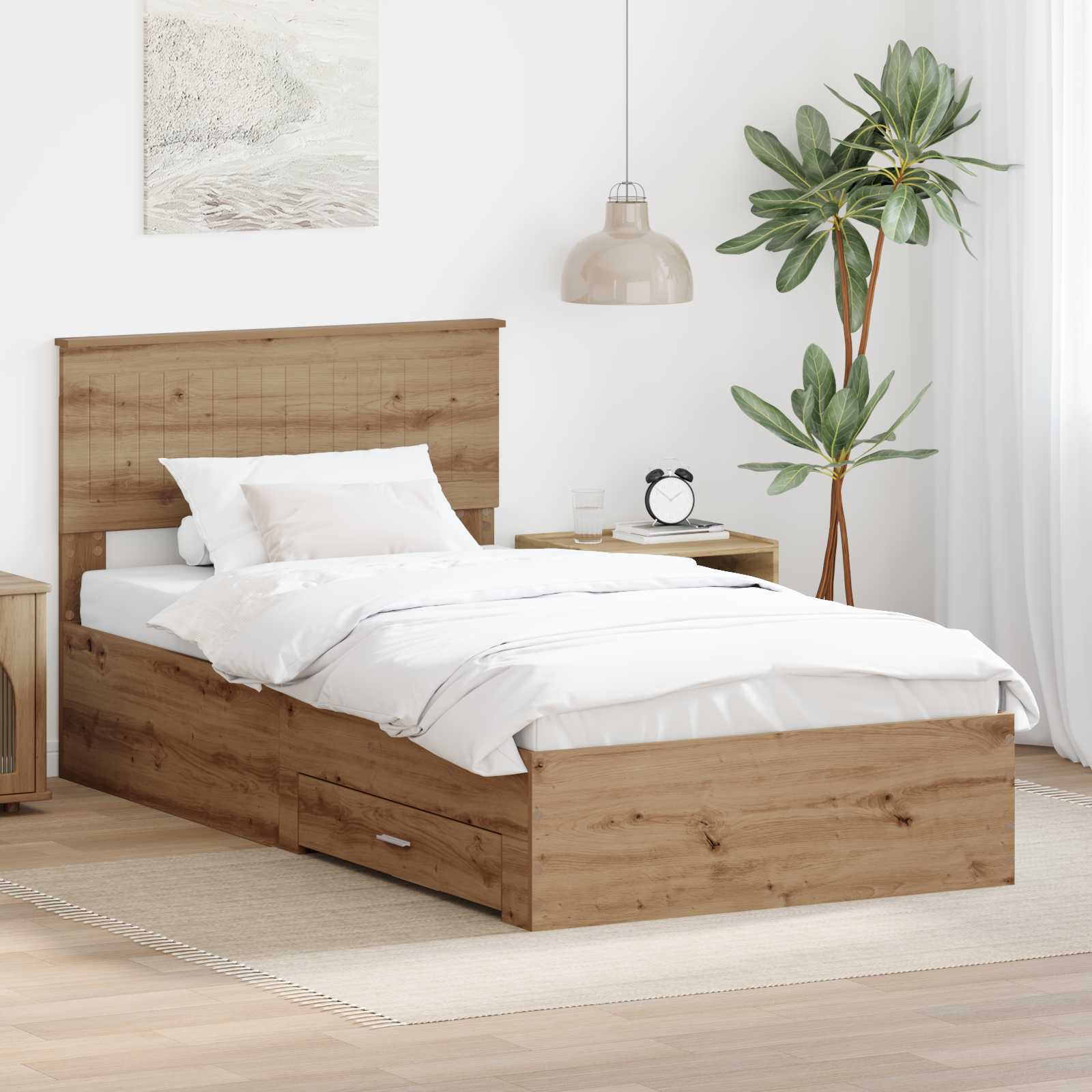 Bedframe met hoofdeinde Artisan Eiken 100 x 200 cm Bewerkt hout is nu te koop bij PeponiXL, paradijselijk wonen!
