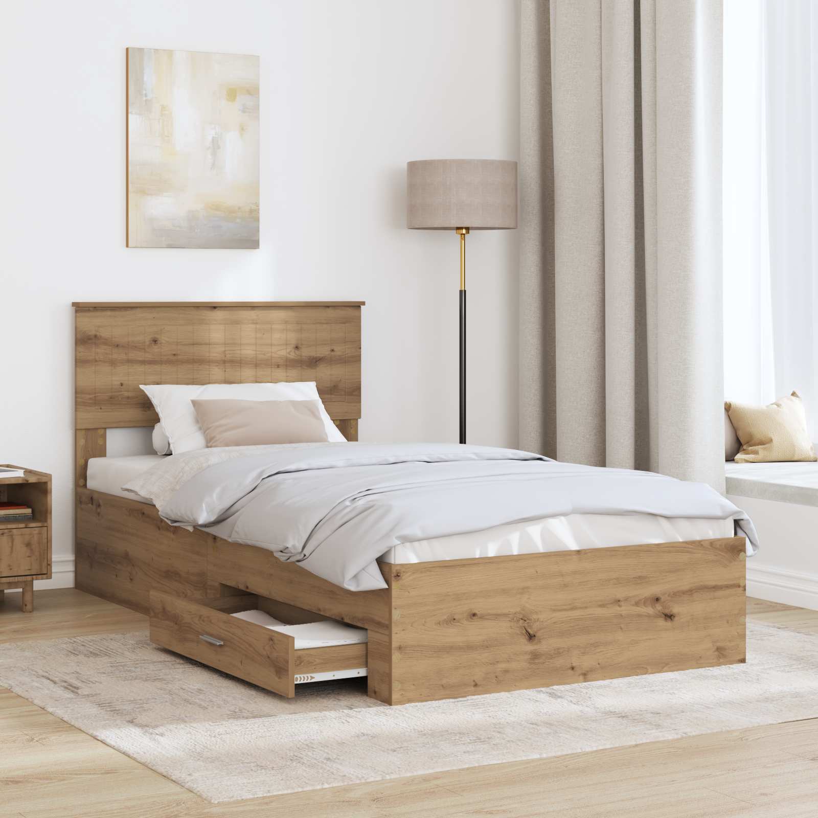 Bedframe met hoofdeinde Artisan Eiken 100 x 200 cm Bewerkt hout is nu te koop bij PeponiXL, paradijselijk wonen!