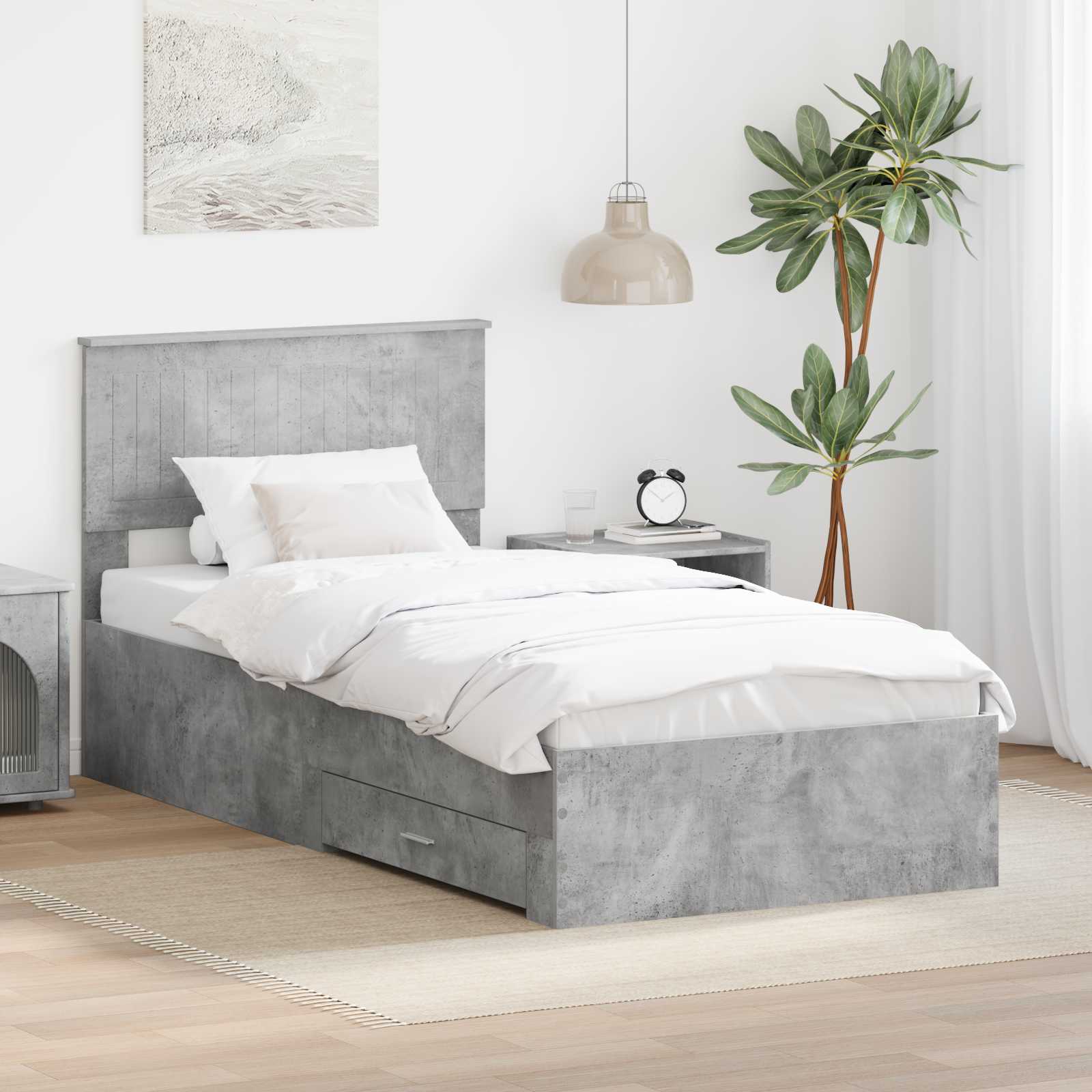 Bedframe met hoofdeinde Beton Grijs 90 x 200 cm Bewerkt hout is nu te koop bij PeponiXL, paradijselijk wonen!