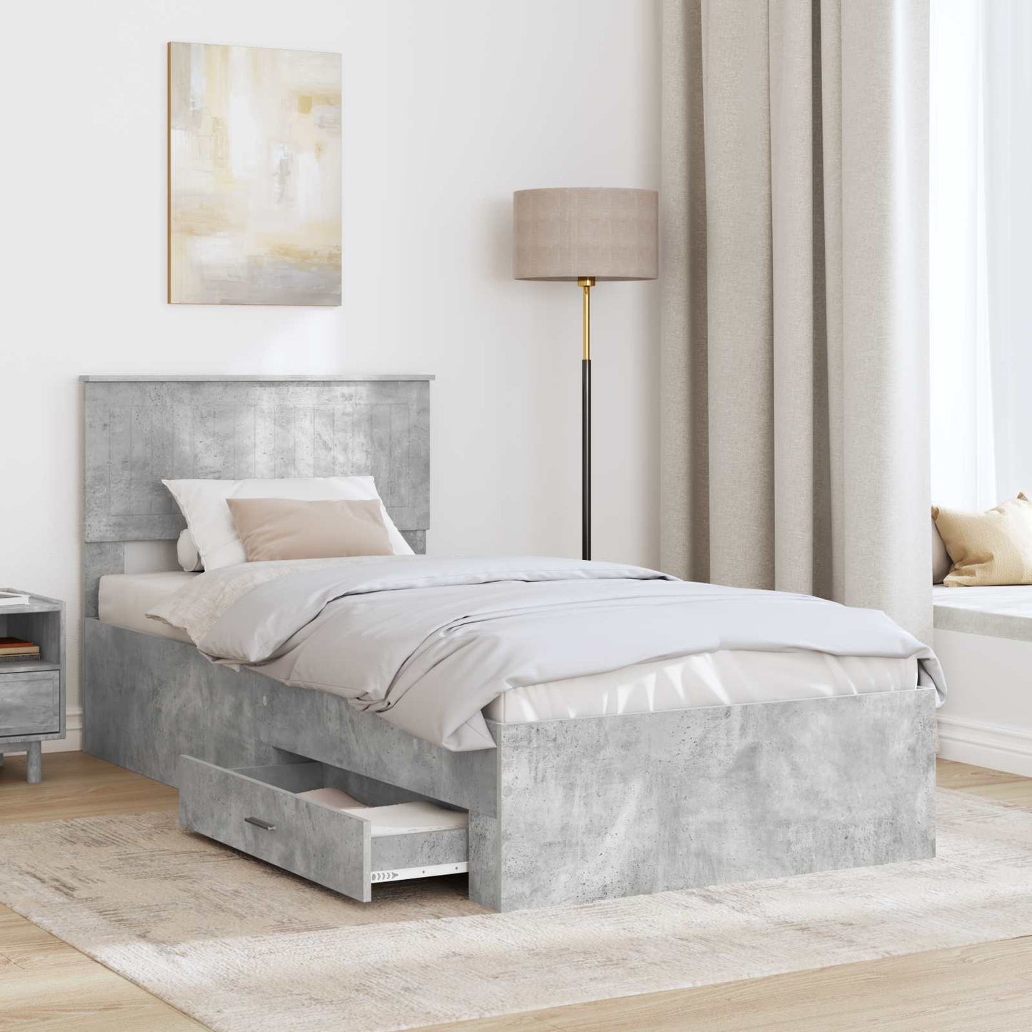 Bedframe met hoofdeinde Beton Grijs 90 x 200 cm Bewerkt hout is nu te koop bij PeponiXL, paradijselijk wonen!
