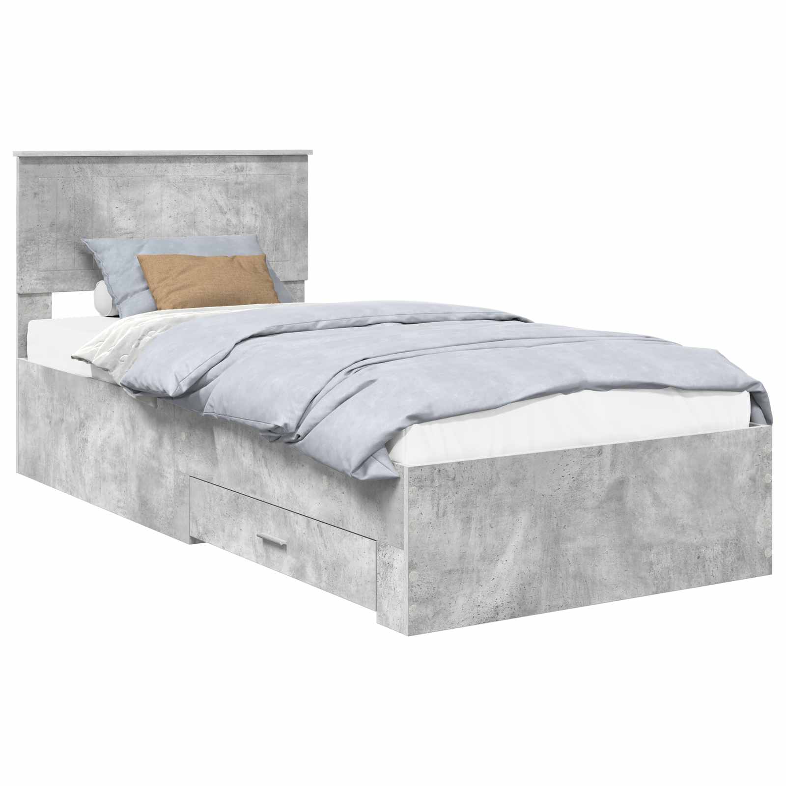 Bedframe met hoofdeinde Beton Grijs 90 x 200 cm Bewerkt hout is nu te koop bij PeponiXL, paradijselijk wonen!