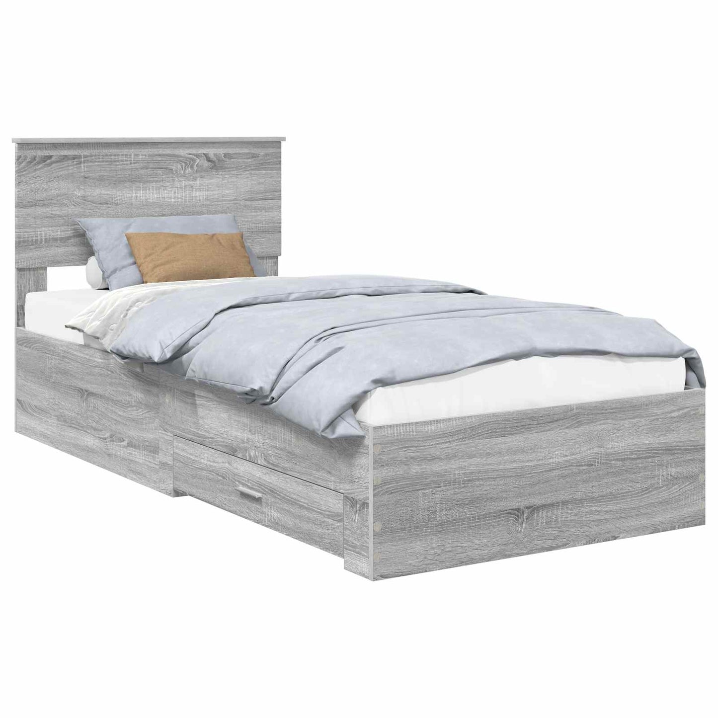 Bedframe met hoofdeinde Grijs Sonoma 90 x 200 cm Bewerkt hout is nu te koop bij PeponiXL, paradijselijk wonen!