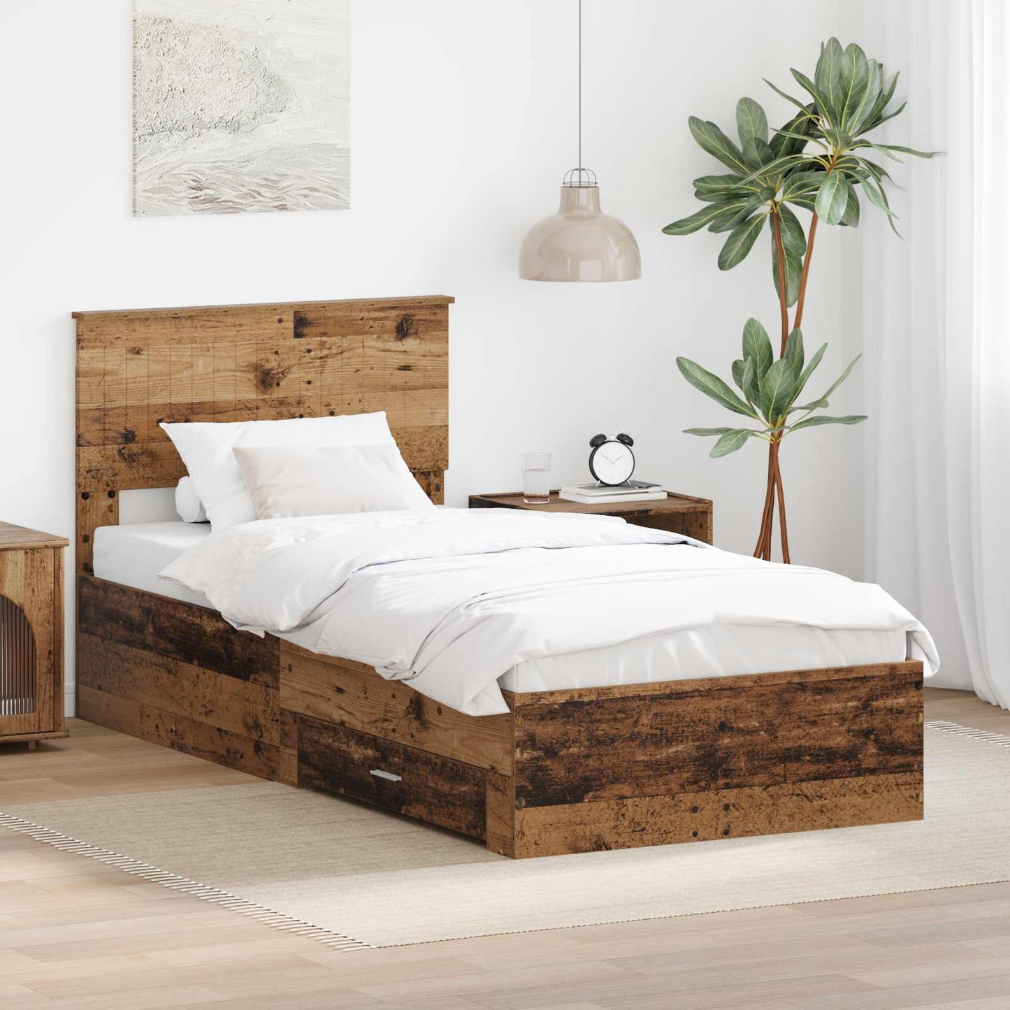 Bedframe met hoofdeinde Oudhout 90 x 200 cm Bewerkt hout is nu te koop bij PeponiXL, paradijselijk wonen!