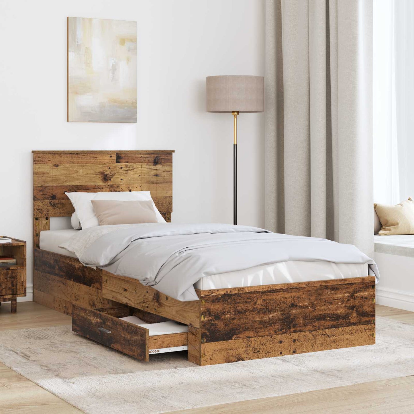 Bedframe met hoofdeinde Oudhout 90 x 200 cm Bewerkt hout is nu te koop bij PeponiXL, paradijselijk wonen!