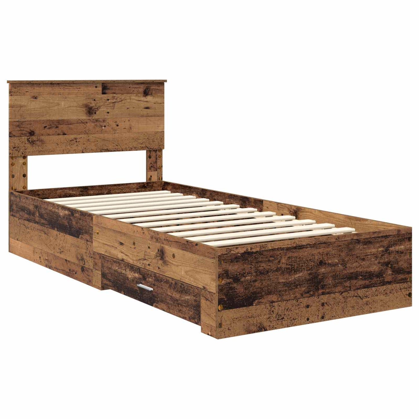 Bedframe met hoofdeinde Oudhout 90 x 200 cm Bewerkt hout is nu te koop bij PeponiXL, paradijselijk wonen!