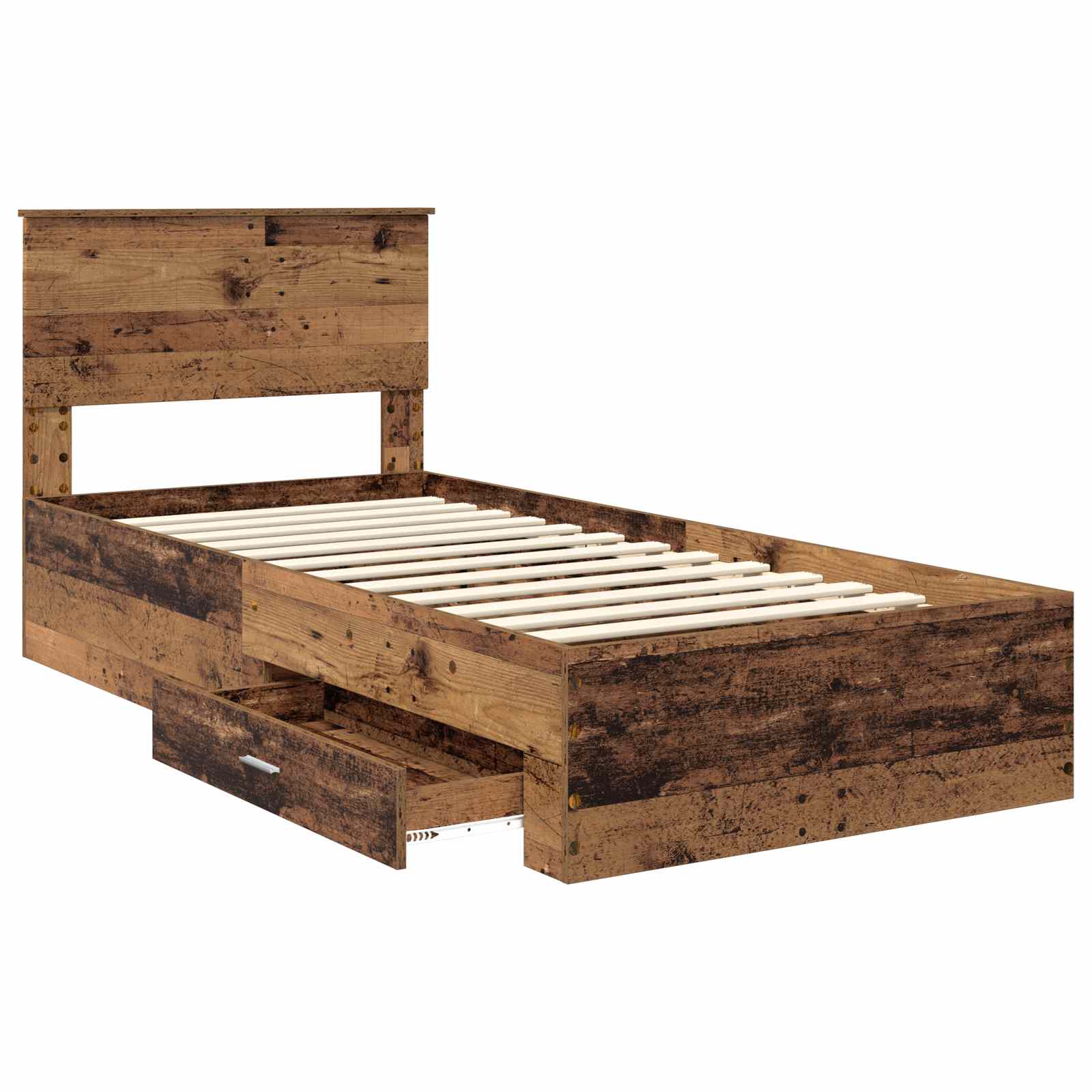 Bedframe met hoofdeinde Oudhout 90 x 200 cm Bewerkt hout is nu te koop bij PeponiXL, paradijselijk wonen!