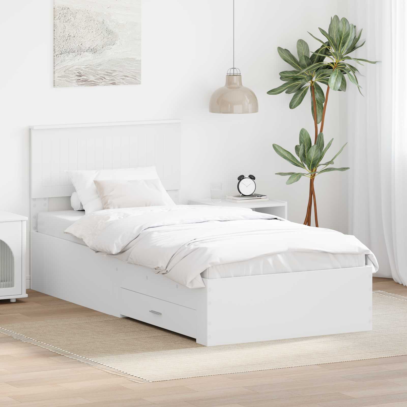 Bedframe met hoofdeinde met lade Wit 90 x 190 cm Bewerkt hout is nu te koop bij PeponiXL, paradijselijk wonen!