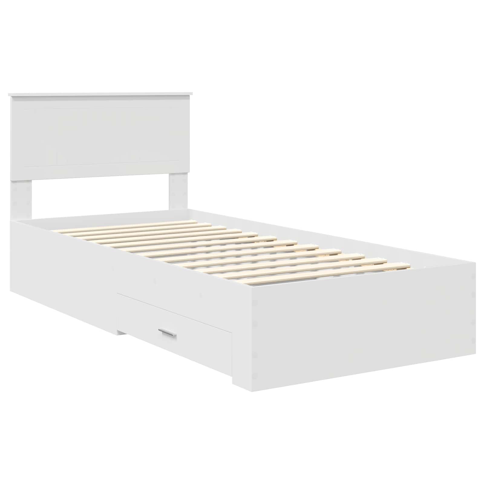 Bedframe met hoofdeinde met lade Wit 90 x 190 cm Bewerkt hout is nu te koop bij PeponiXL, paradijselijk wonen!