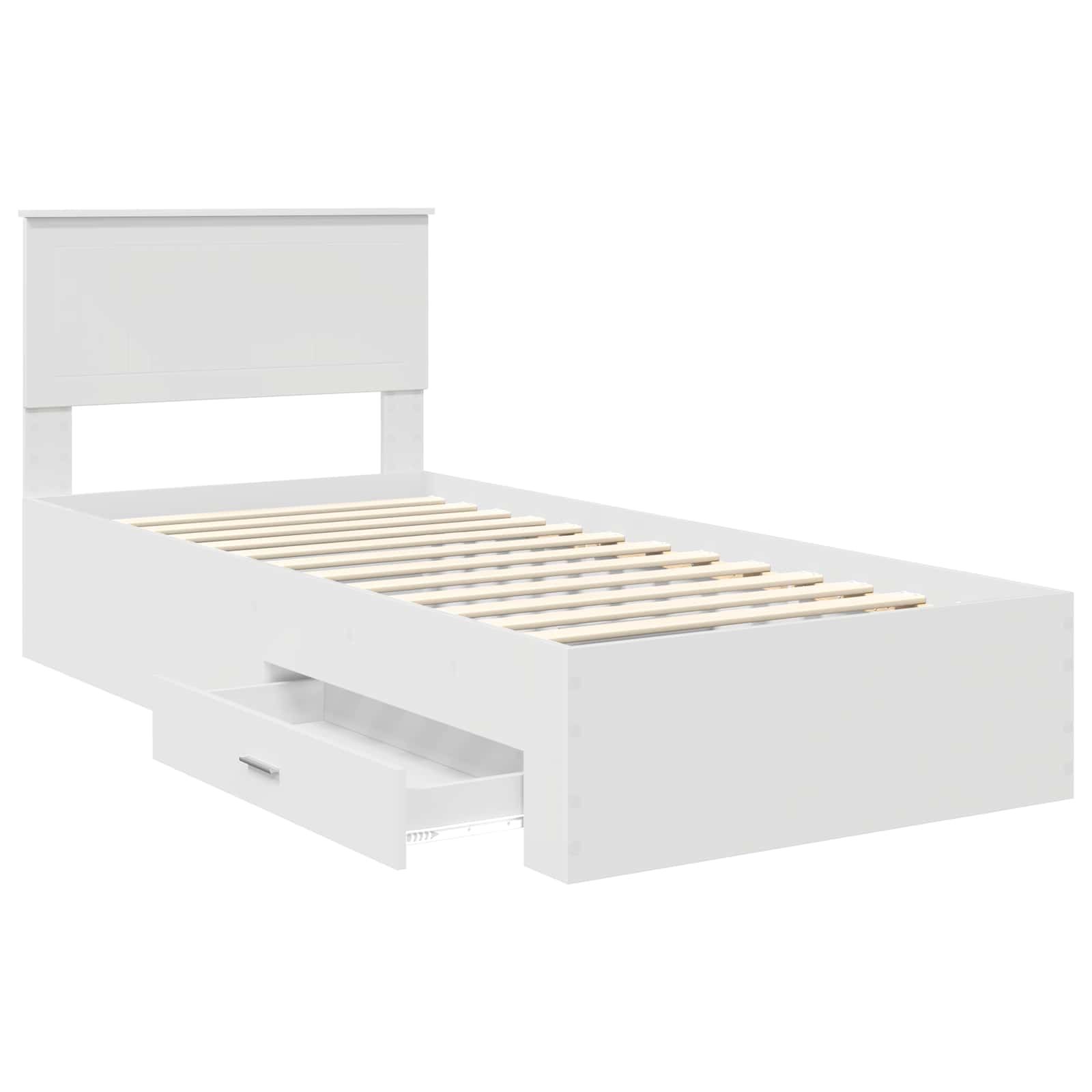 Bedframe met hoofdeinde met lade Wit 90 x 190 cm Bewerkt hout is nu te koop bij PeponiXL, paradijselijk wonen!