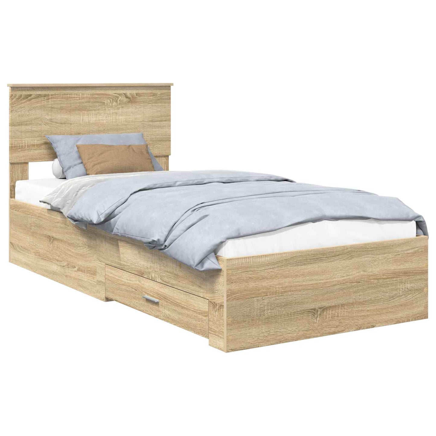 Bedframe met hoofdeinde Sonoma Eiken 90 x 190 cm Bewerkt hout is nu te koop bij PeponiXL, paradijselijk wonen!