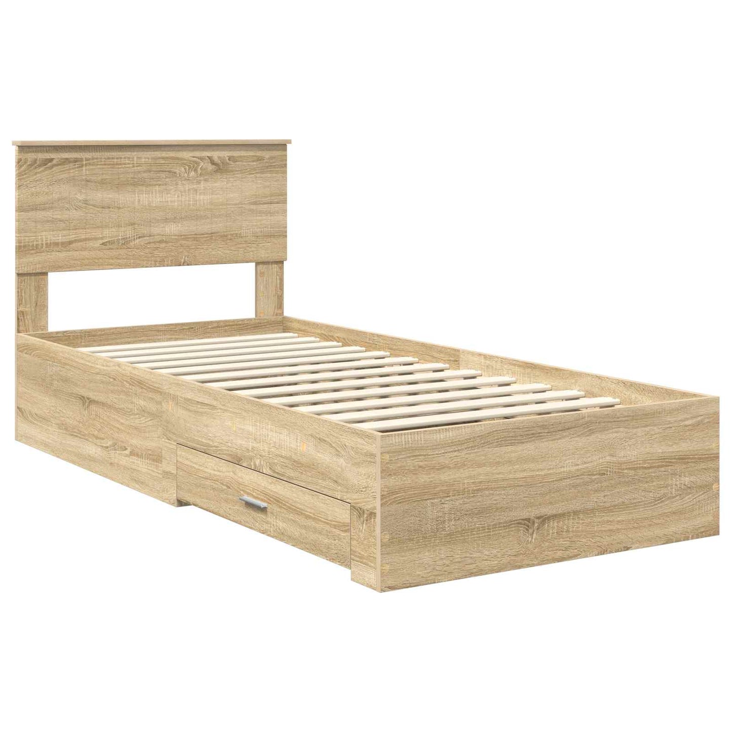 Bedframe met hoofdeinde Sonoma Eiken 90 x 190 cm Bewerkt hout is nu te koop bij PeponiXL, paradijselijk wonen!