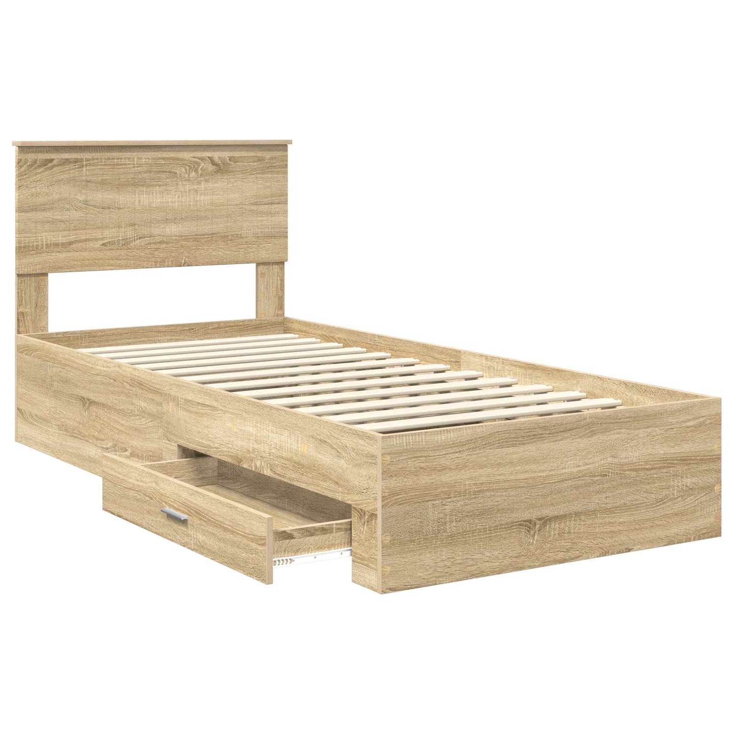 Bedframe met hoofdeinde Sonoma Eiken 90 x 190 cm Bewerkt hout is nu te koop bij PeponiXL, paradijselijk wonen!