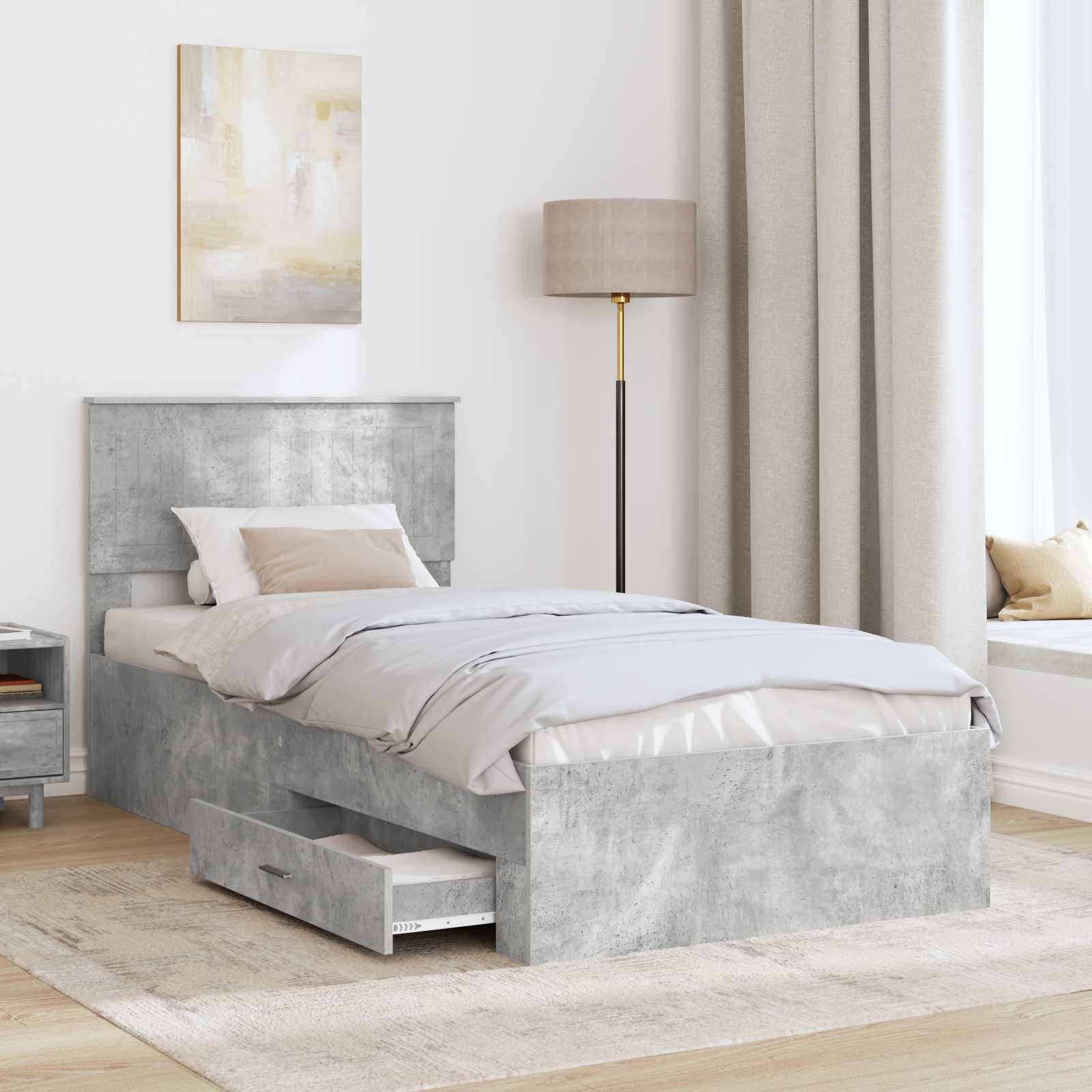 Bedframe met hoofdeinde Beton Grijs 90 x 190 cm Bewerkt hout is nu te koop bij PeponiXL, paradijselijk wonen!