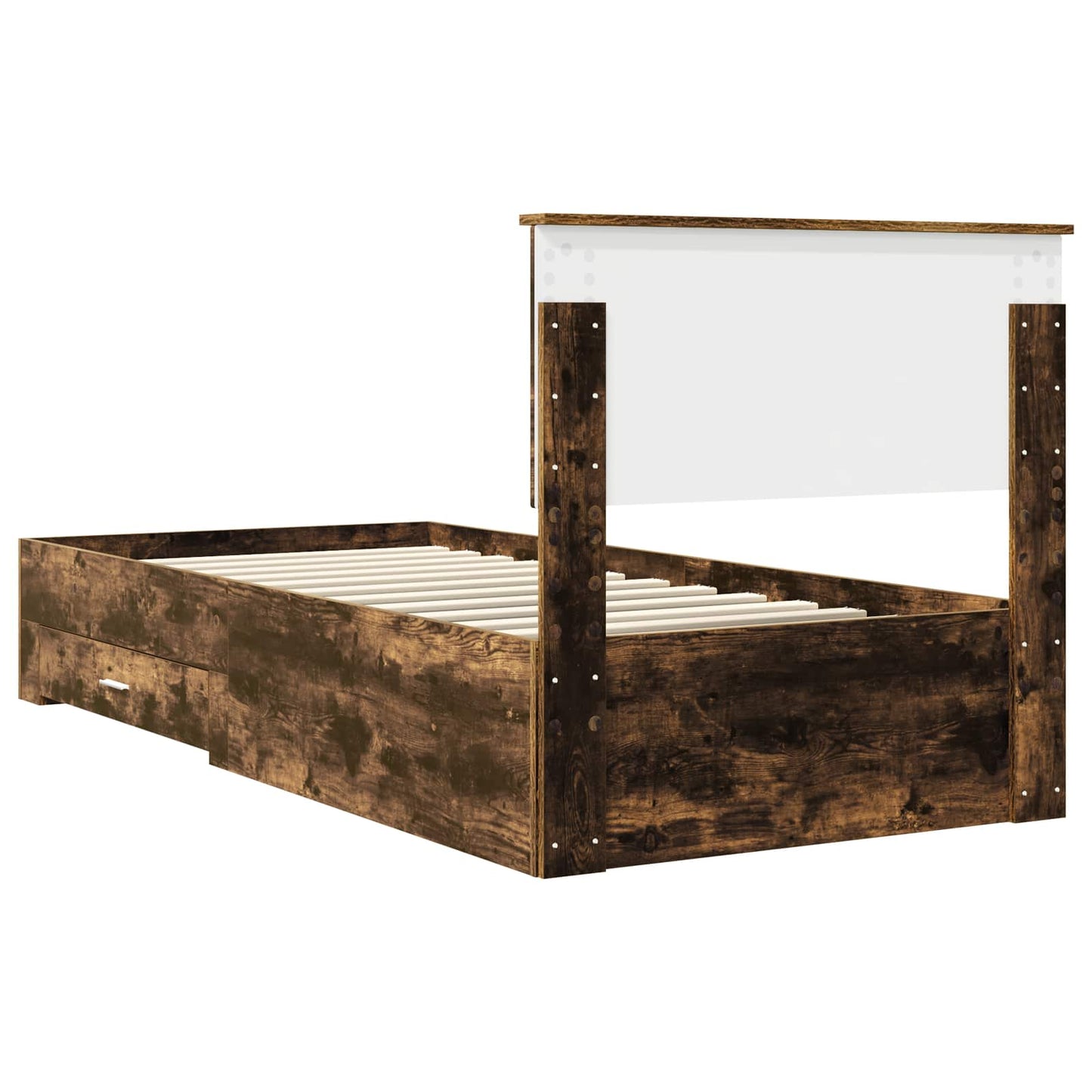 Bedframe met hoofdeinde Gerookt eiken 90 x 190 cm Bewerkt hout is nu te koop bij PeponiXL, paradijselijk wonen!