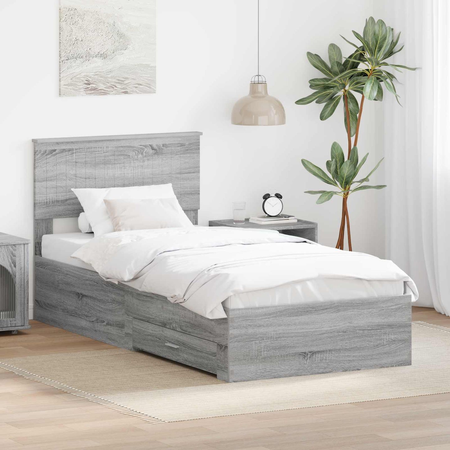 Bedframe met hoofdeinde Grijs Sonoma 90 x 190 cm Bewerkt hout is nu te koop bij PeponiXL, paradijselijk wonen!