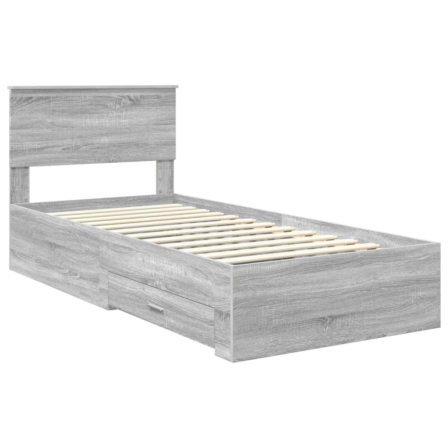 Bedframe met hoofdeinde Grijs Sonoma 90 x 190 cm Bewerkt hout is nu te koop bij PeponiXL, paradijselijk wonen!