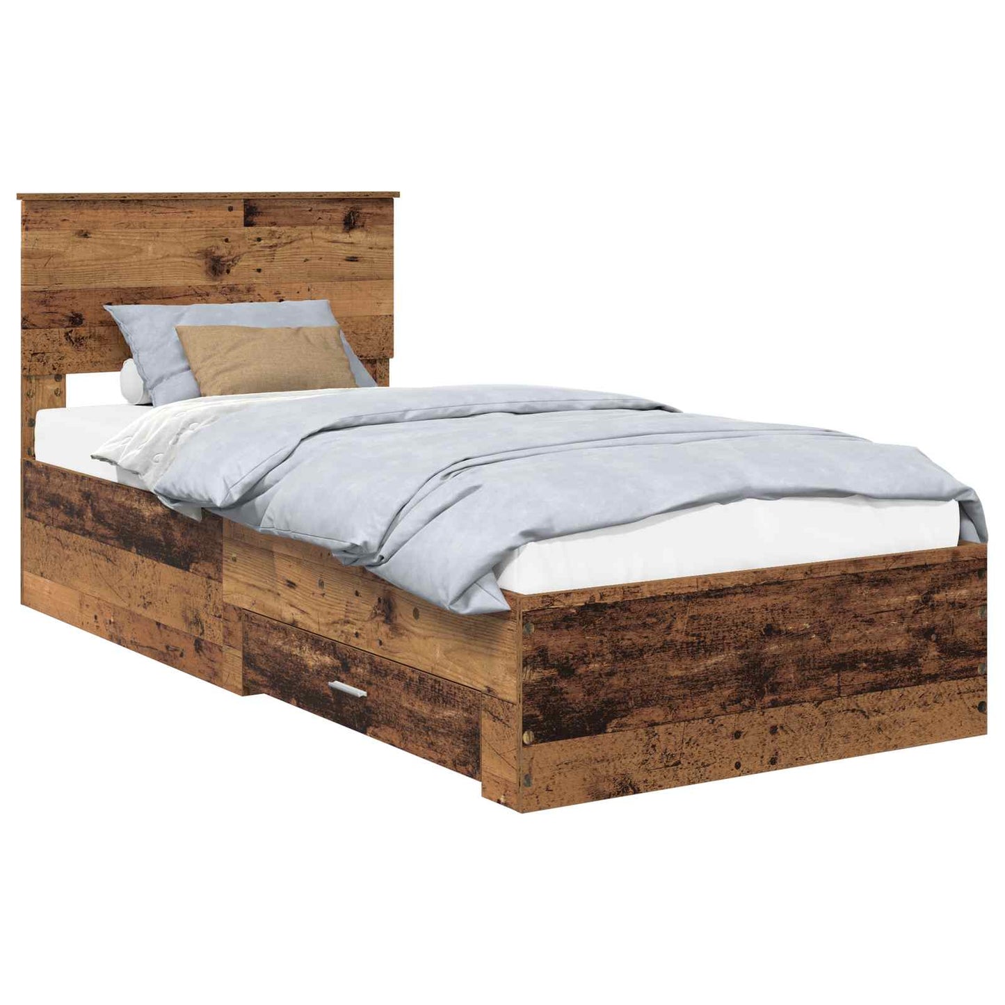 Bedframe met hoofdeinde Oudhout 90 x 190 cm Bewerkt hout is nu te koop bij PeponiXL, paradijselijk wonen!