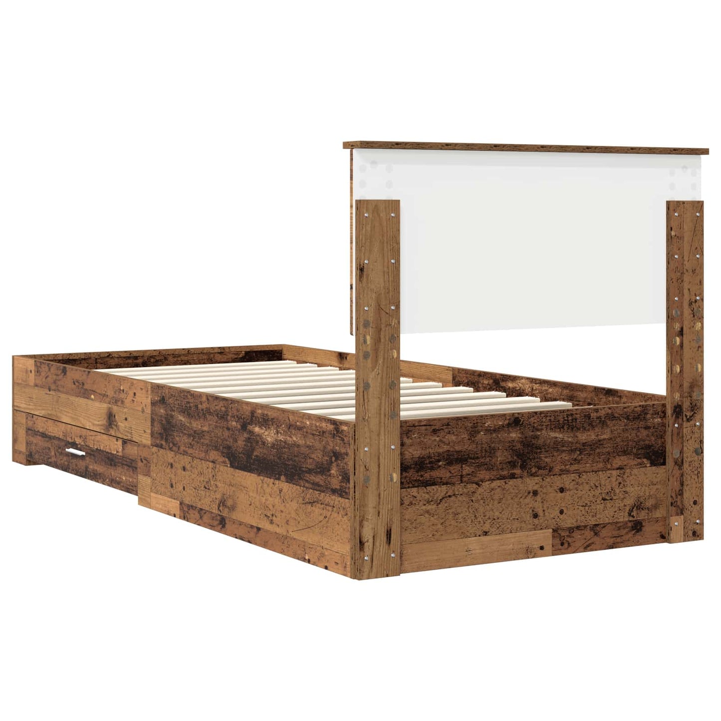 Bedframe met hoofdeinde Oudhout 90 x 190 cm Bewerkt hout is nu te koop bij PeponiXL, paradijselijk wonen!