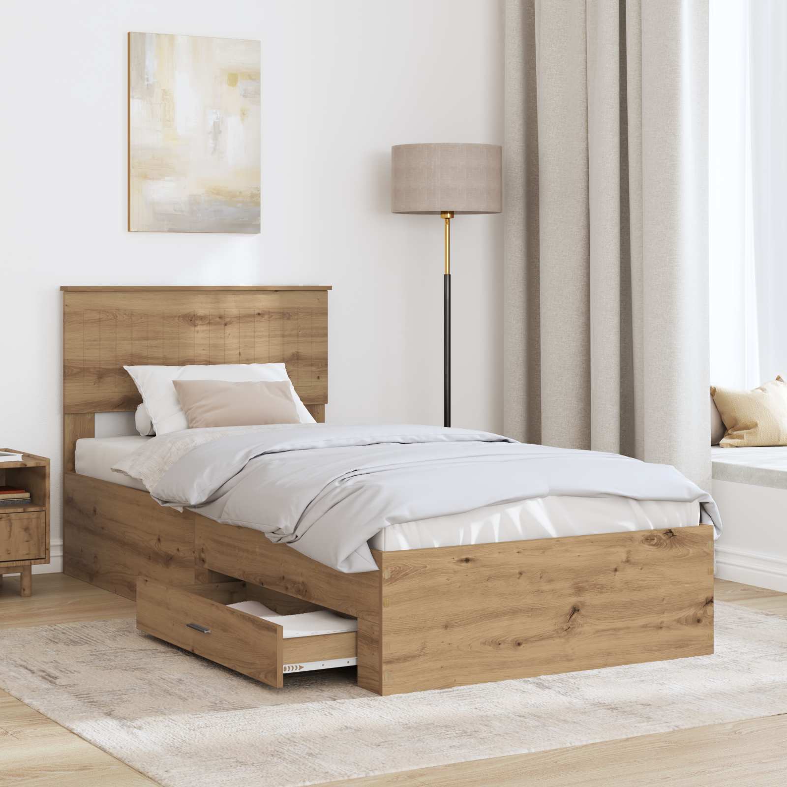 Bedframe met hoofdeinde Artisan Eiken 90 x 190 cm Bewerkt hout is nu te koop bij PeponiXL, paradijselijk wonen!