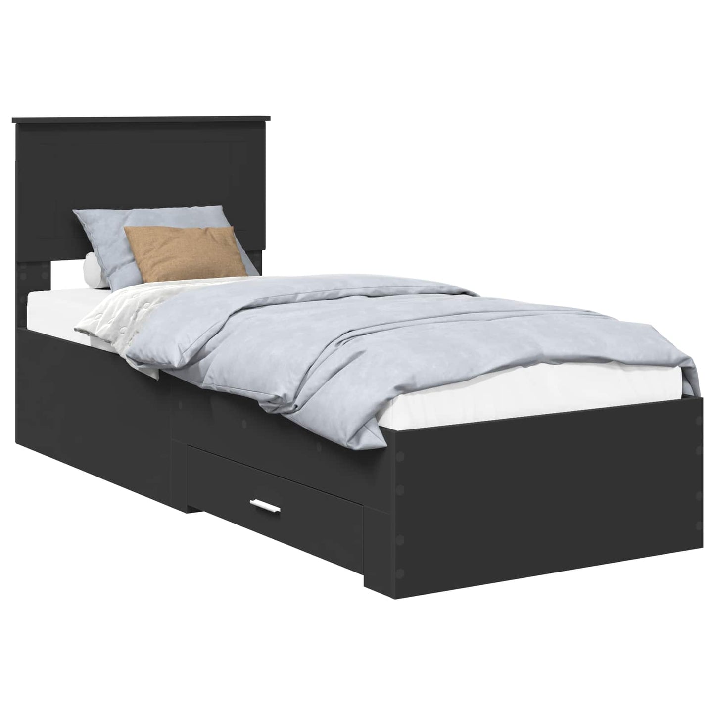 Bedframe met lade Zwart en Zilver 75 x 190 cm Bewerkt hout is nu te koop bij PeponiXL, paradijselijk wonen!