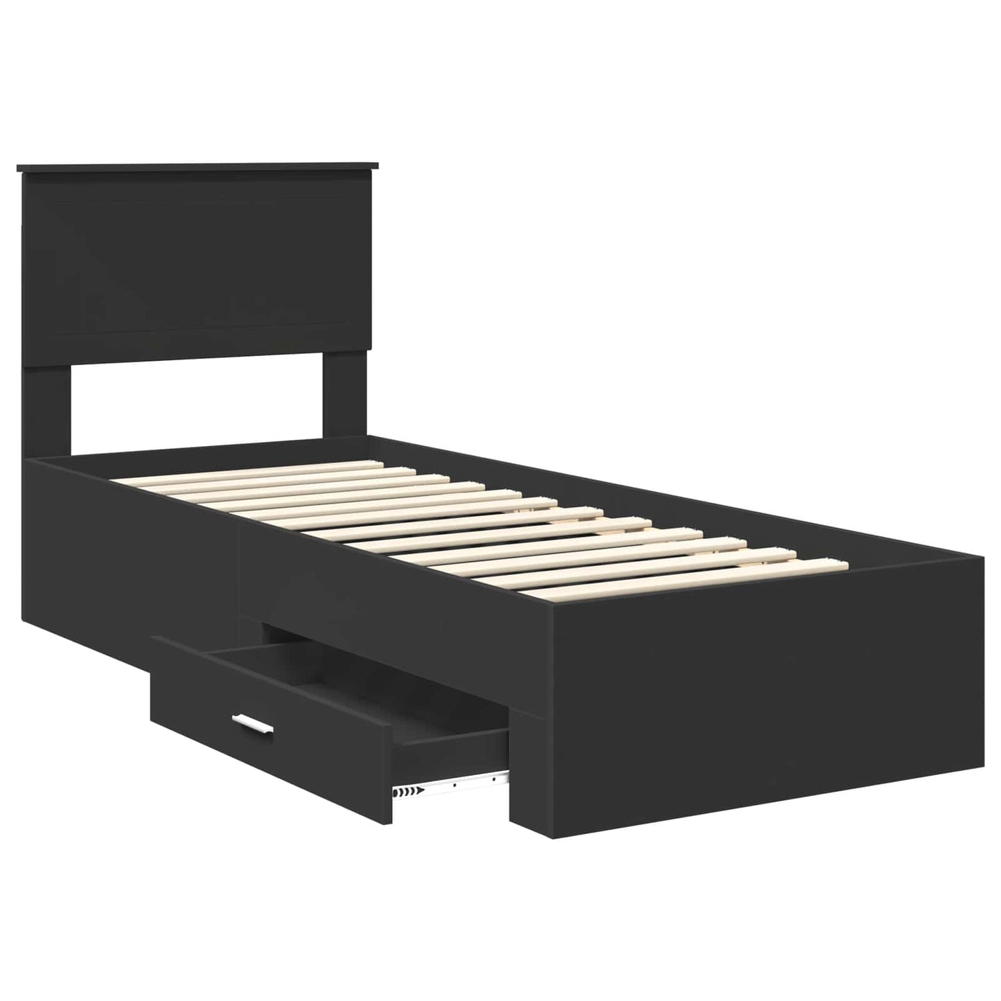 Bedframe met lade Zwart en Zilver 75 x 190 cm Bewerkt hout is nu te koop bij PeponiXL, paradijselijk wonen!