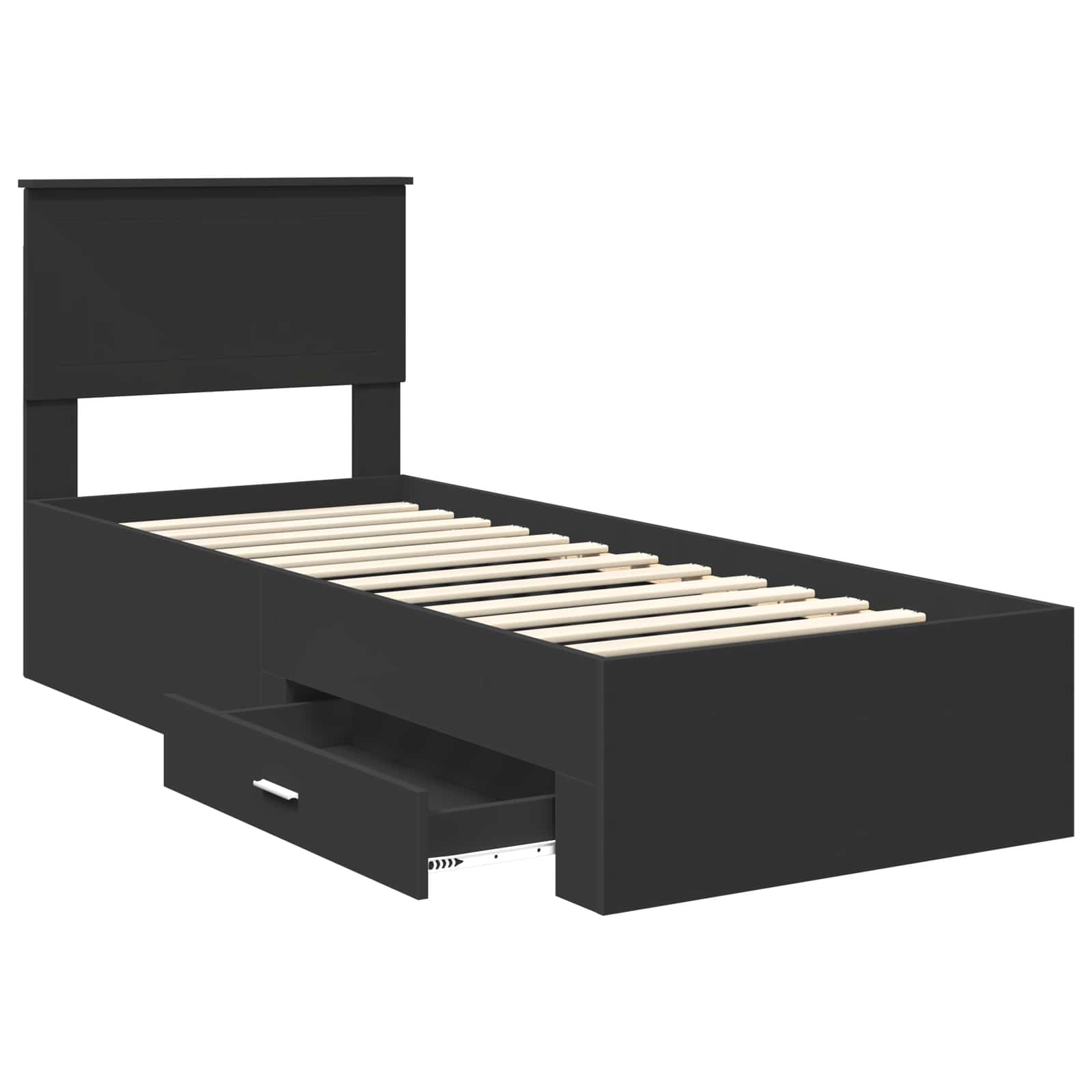 Bedframe met lade Zwart en Zilver 75 x 190 cm Bewerkt hout is nu te koop bij PeponiXL, paradijselijk wonen!