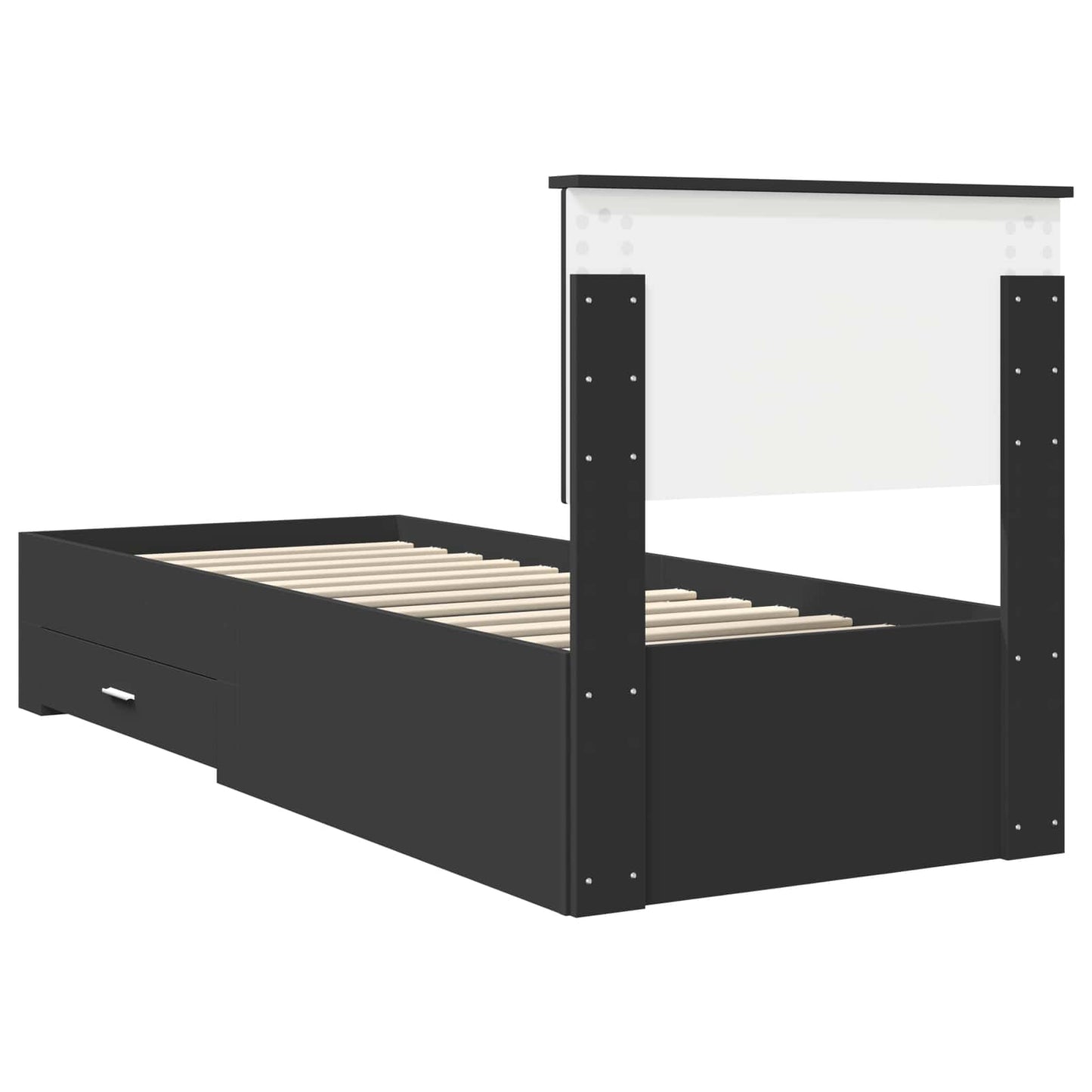Bedframe met lade Zwart en Zilver 75 x 190 cm Bewerkt hout is nu te koop bij PeponiXL, paradijselijk wonen!