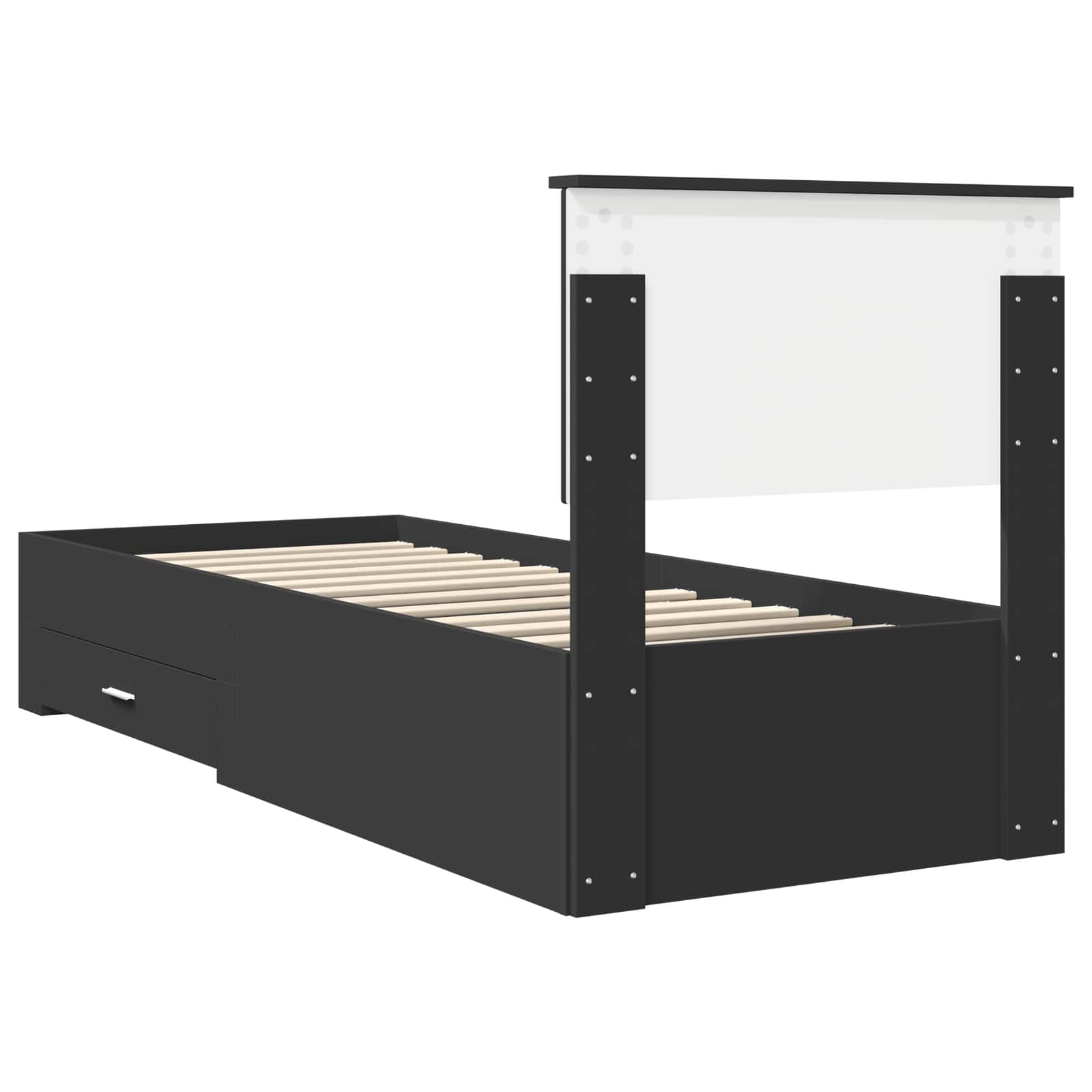 Bedframe met lade Zwart en Zilver 75 x 190 cm Bewerkt hout is nu te koop bij PeponiXL, paradijselijk wonen!