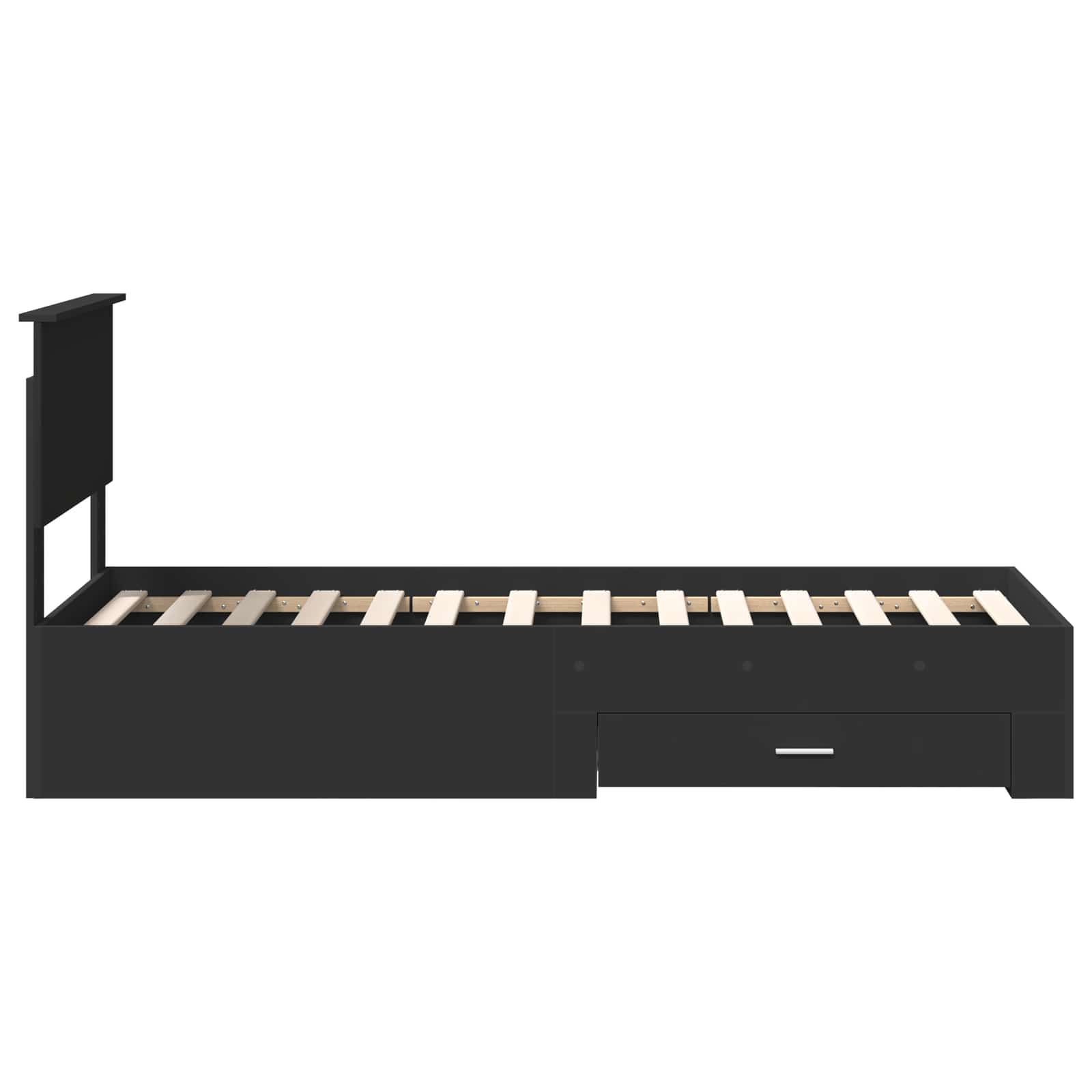 Bedframe met lade Zwart en Zilver 75 x 190 cm Bewerkt hout is nu te koop bij PeponiXL, paradijselijk wonen!