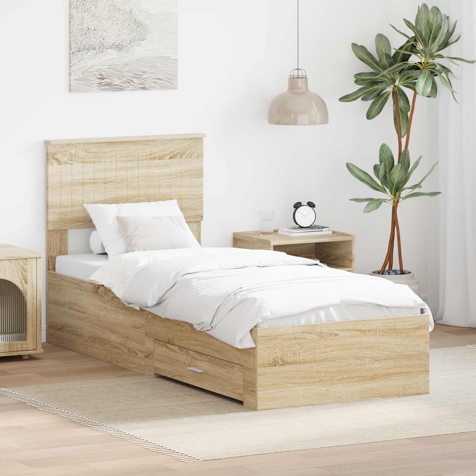 Bedframe Sonoma Eiken en Zilver 75 x 190 cm Bewerkt hout is nu te koop bij PeponiXL, paradijselijk wonen!