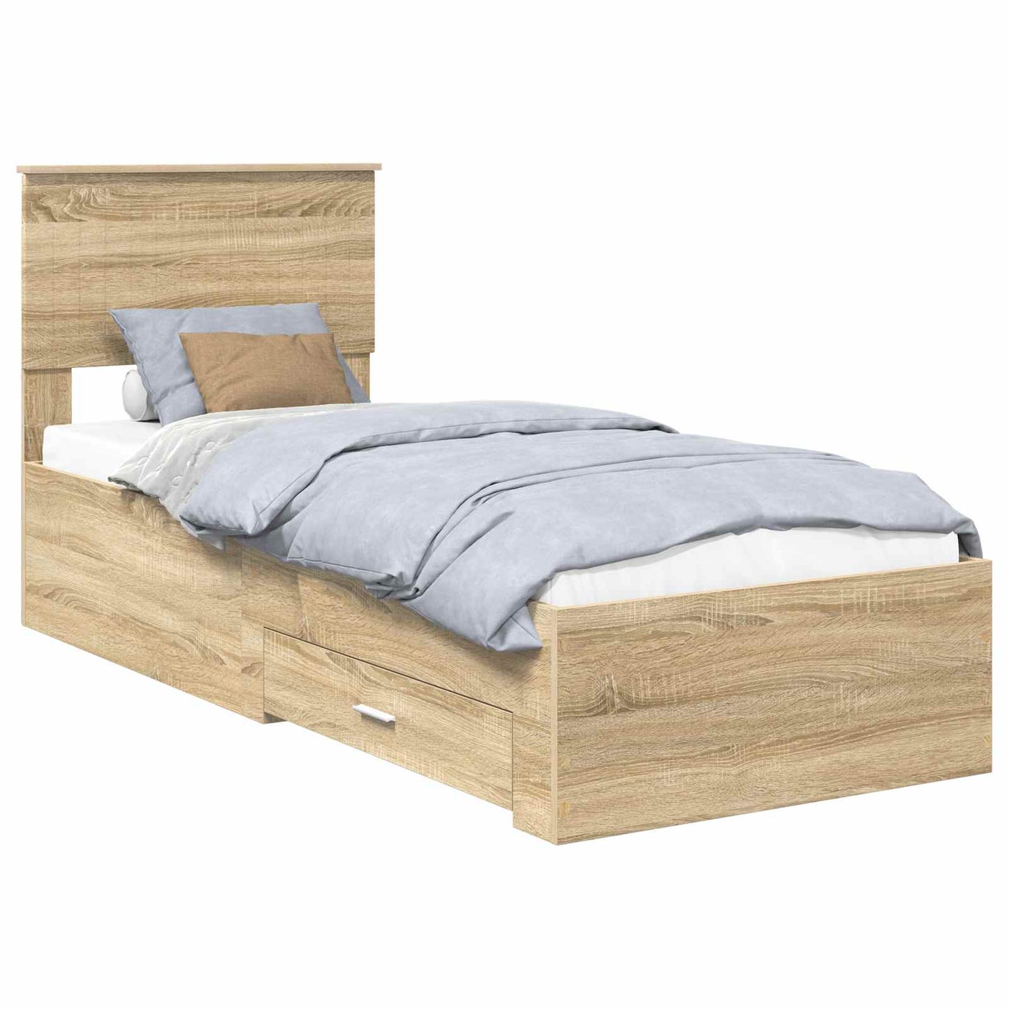 Bedframe Sonoma Eiken en Zilver 75 x 190 cm Bewerkt hout is nu te koop bij PeponiXL, paradijselijk wonen!