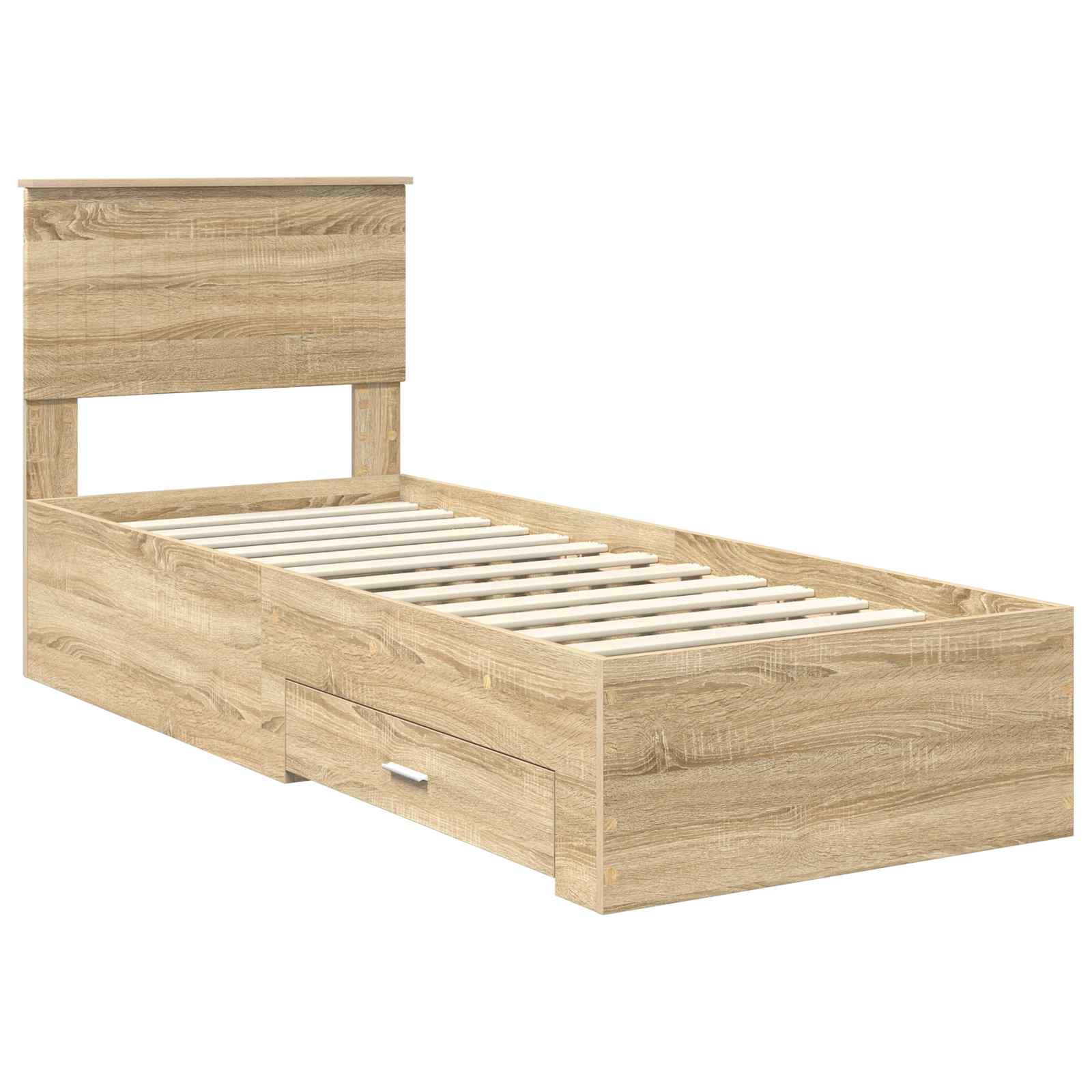 Bedframe Sonoma Eiken en Zilver 75 x 190 cm Bewerkt hout is nu te koop bij PeponiXL, paradijselijk wonen!
