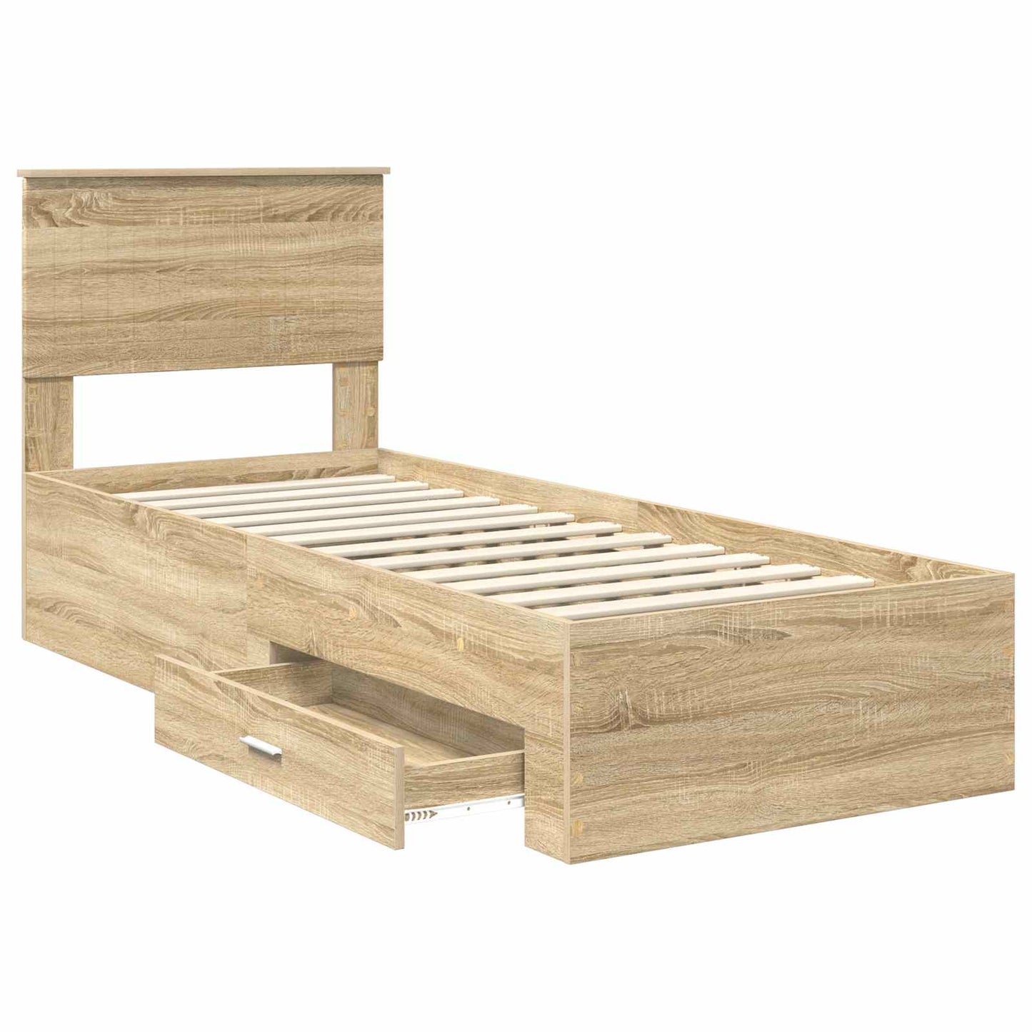 Bedframe Sonoma Eiken en Zilver 75 x 190 cm Bewerkt hout is nu te koop bij PeponiXL, paradijselijk wonen!