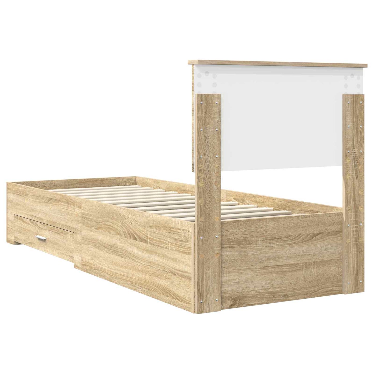 Bedframe Sonoma Eiken en Zilver 75 x 190 cm Bewerkt hout is nu te koop bij PeponiXL, paradijselijk wonen!