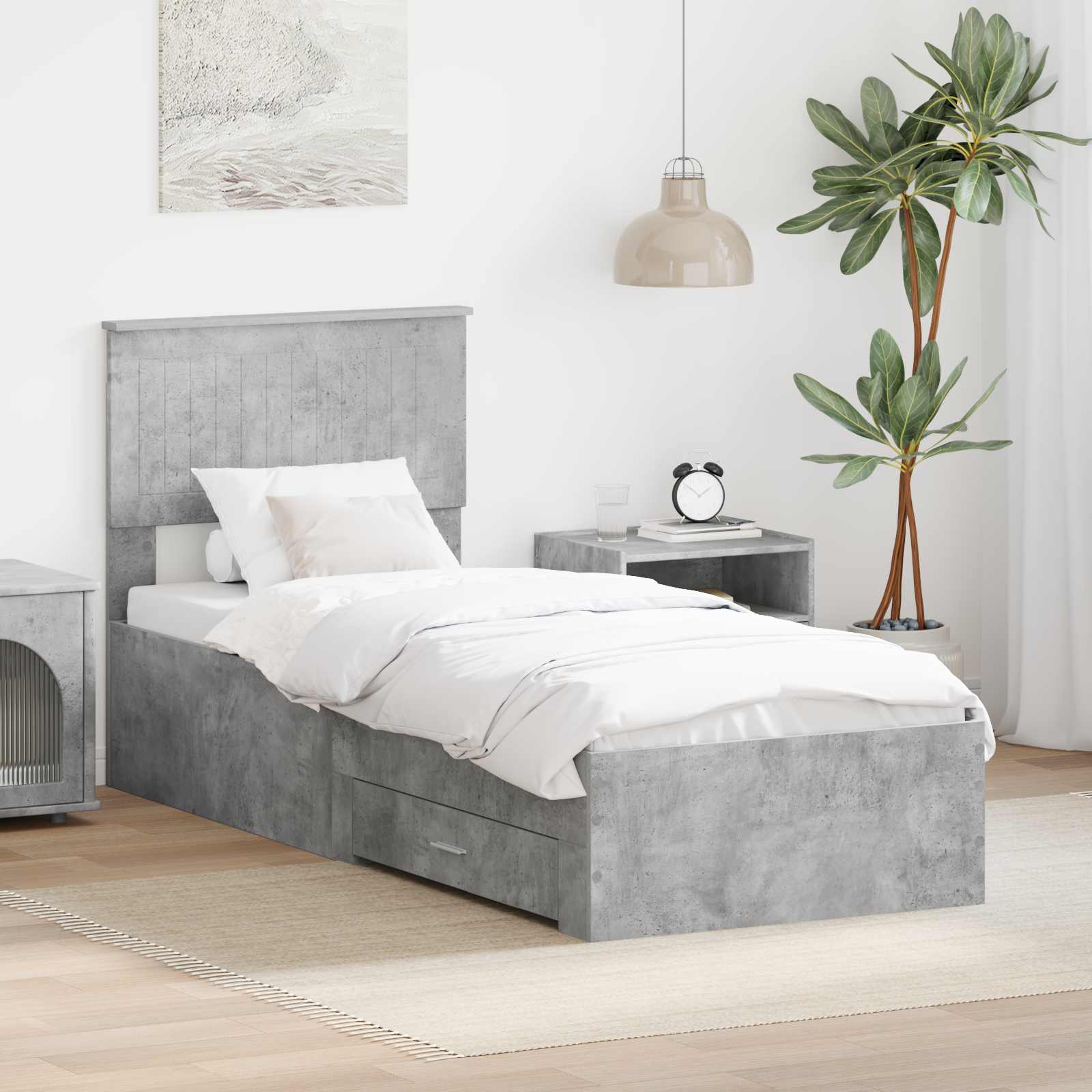 Bedframe Beton Grijs en Zilver 70 x 190 cm Bewerkt hout is nu te koop bij PeponiXL, paradijselijk wonen!