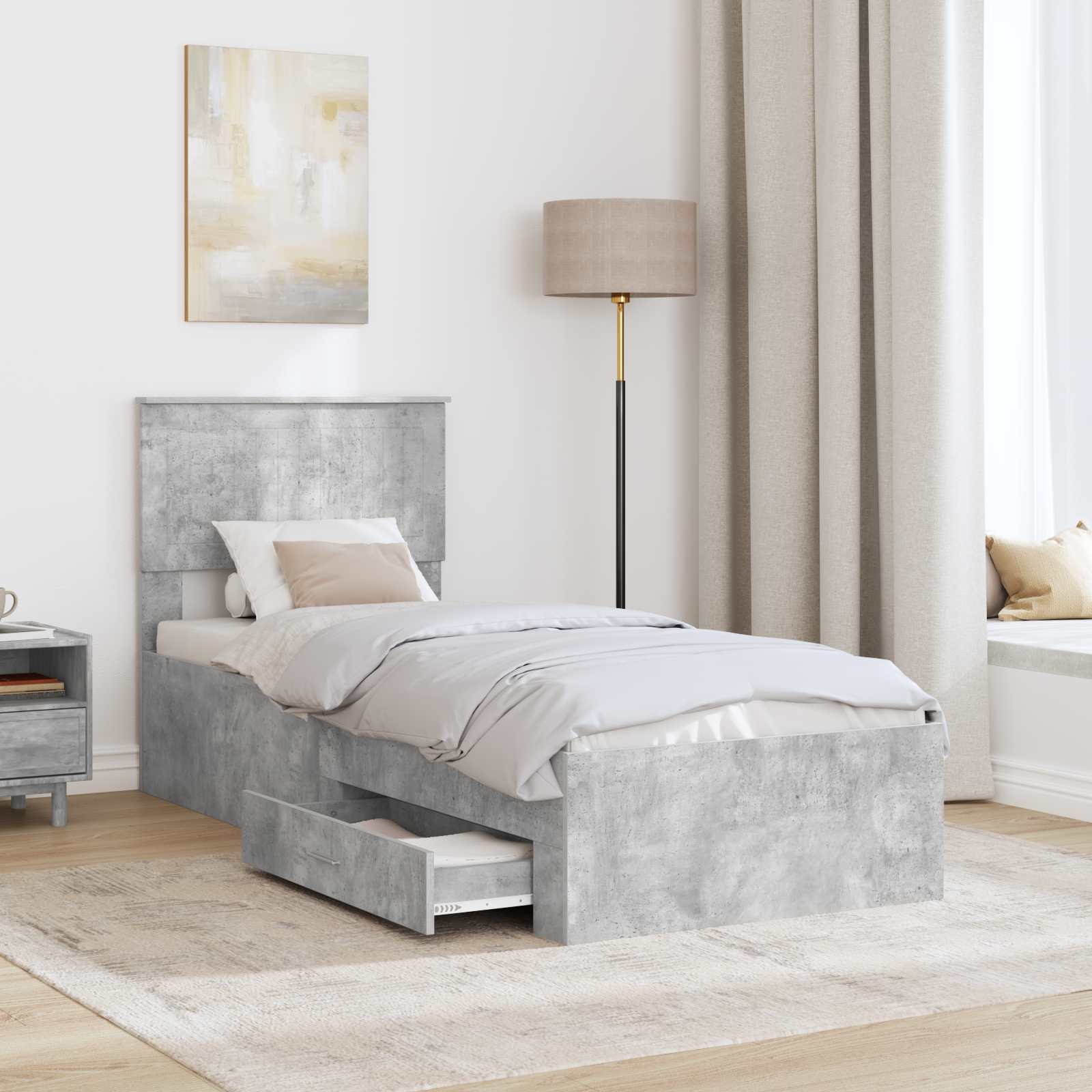 Bedframe Beton Grijs en Zilver 70 x 190 cm Bewerkt hout is nu te koop bij PeponiXL, paradijselijk wonen!