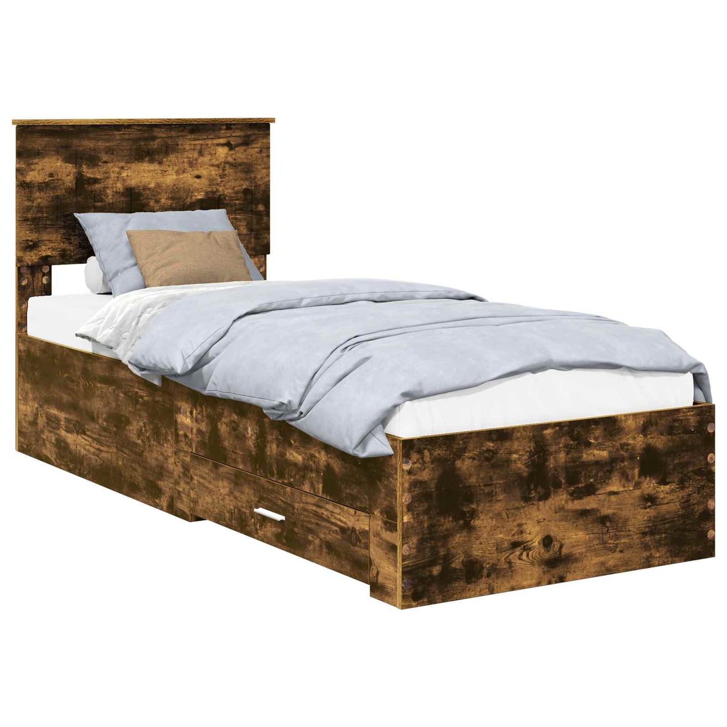Bedframe Gerookt Eiken en Zilver 75 x 190 cm Bewerkt hout is nu te koop bij PeponiXL, paradijselijk wonen!