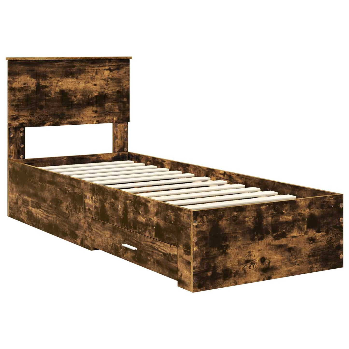 Bedframe Gerookt Eiken en Zilver 75 x 190 cm Bewerkt hout is nu te koop bij PeponiXL, paradijselijk wonen!
