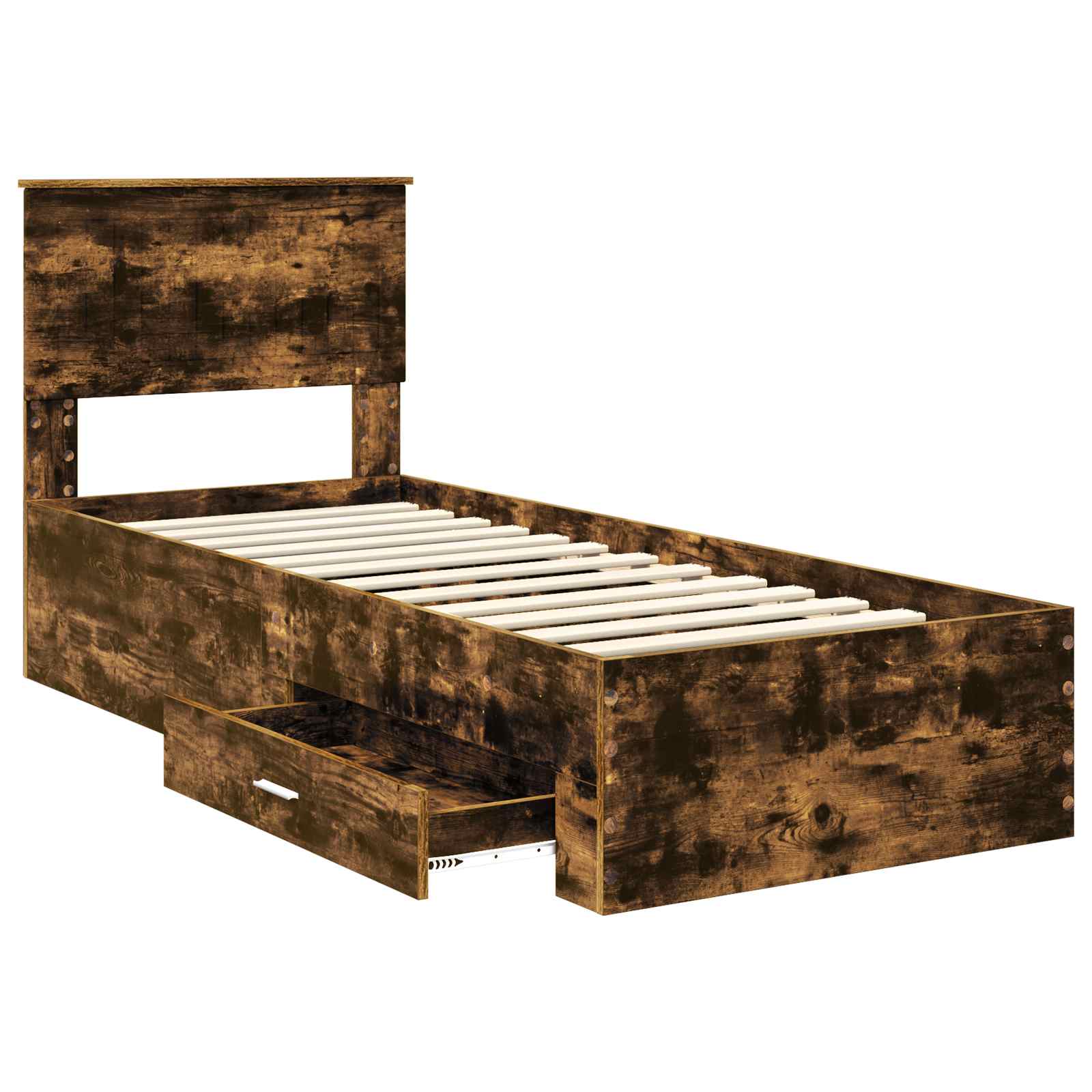 Bedframe Gerookt Eiken en Zilver 75 x 190 cm Bewerkt hout is nu te koop bij PeponiXL, paradijselijk wonen!