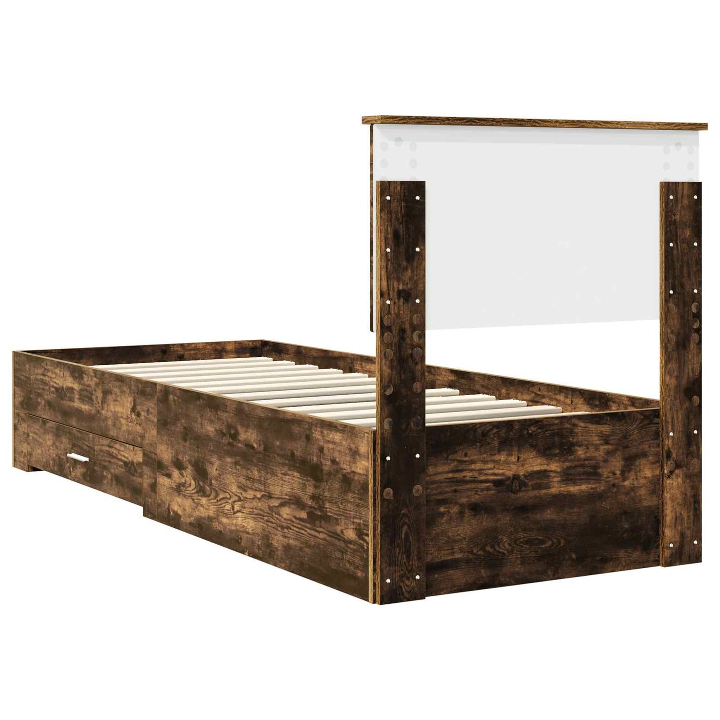 Bedframe Gerookt Eiken en Zilver 75 x 190 cm Bewerkt hout is nu te koop bij PeponiXL, paradijselijk wonen!