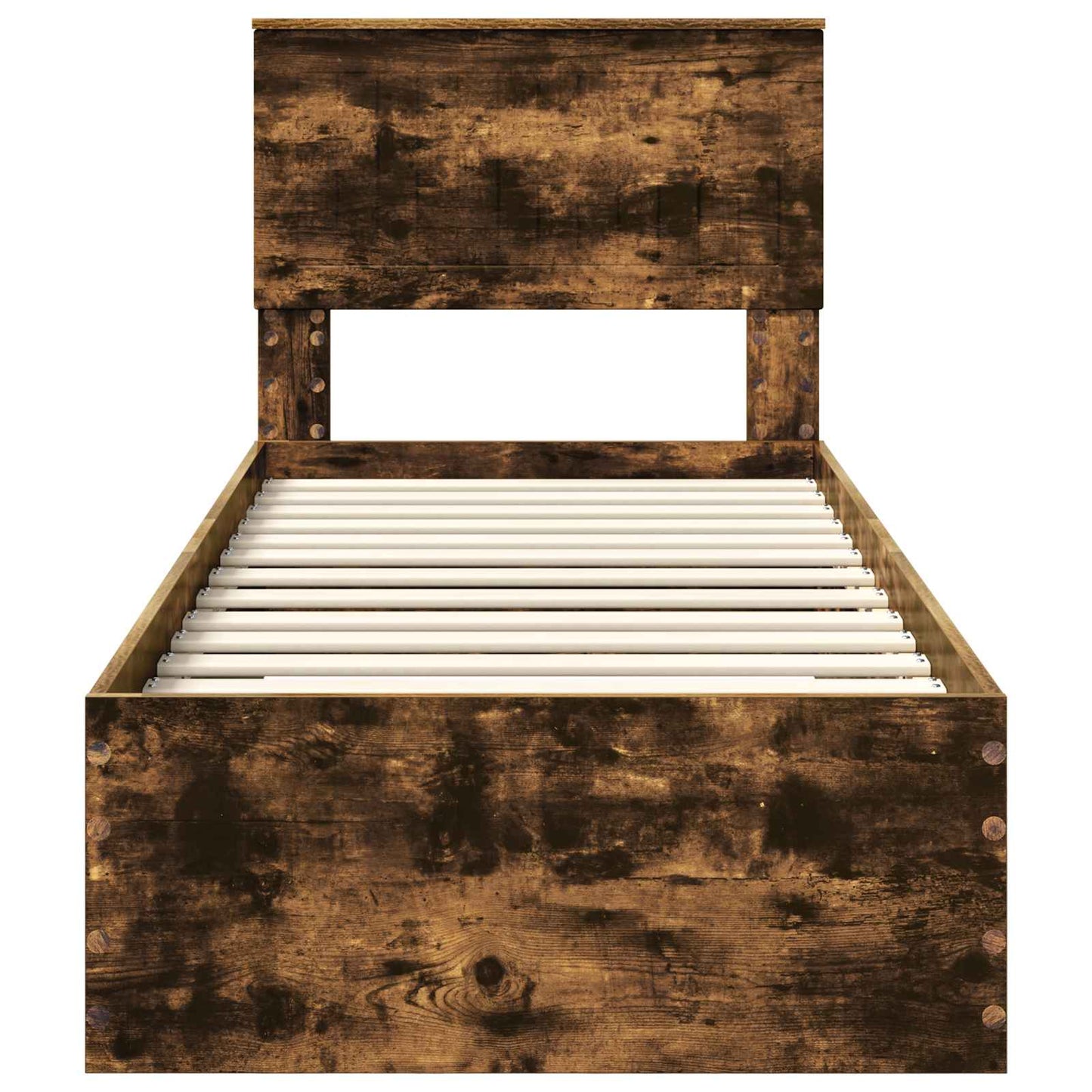 Bedframe Gerookt Eiken en Zilver 75 x 190 cm Bewerkt hout is nu te koop bij PeponiXL, paradijselijk wonen!