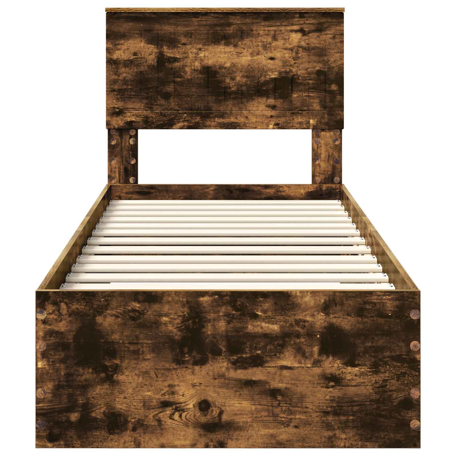 Bedframe Gerookt Eiken en Zilver 75 x 190 cm Bewerkt hout is nu te koop bij PeponiXL, paradijselijk wonen!