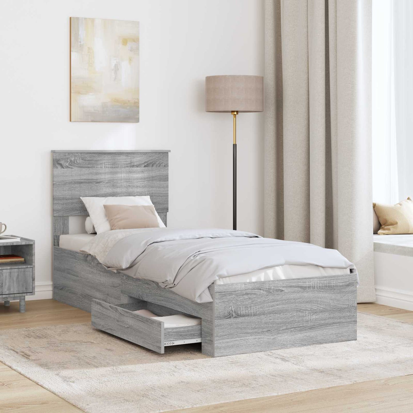 Bedframe Grijs Sonoma en Zilver 75 x 190 cm Bewerkt hout is nu te koop bij PeponiXL, paradijselijk wonen!